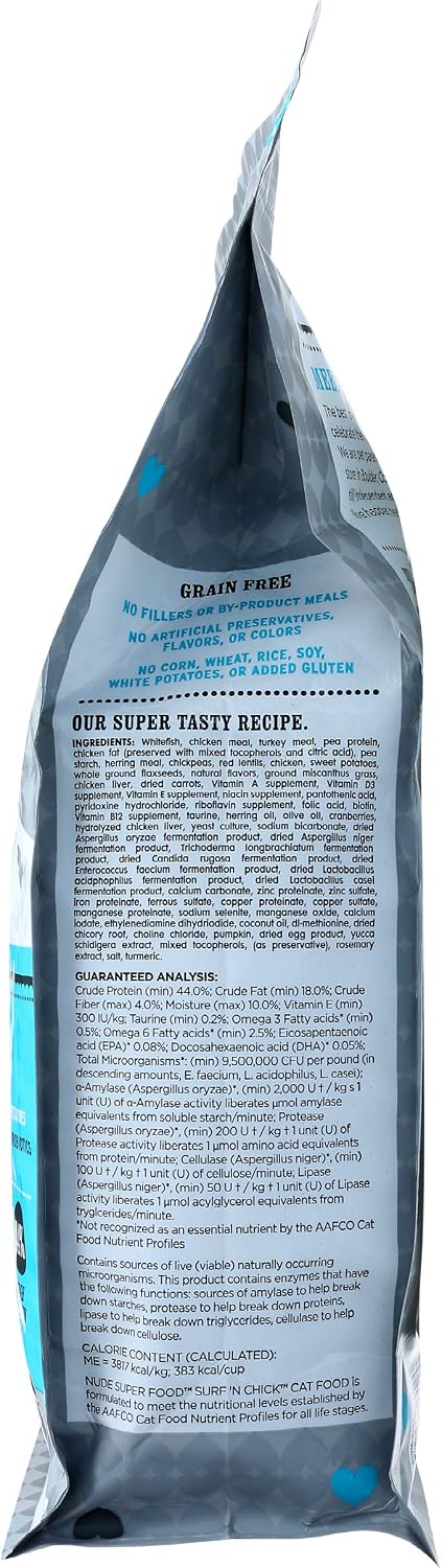 I and love and you Nude Super Food Dry Cat Food - Turkey + Chicken - Grain Free, High Protein, No Fillers, Superfoods, 5lb Bag