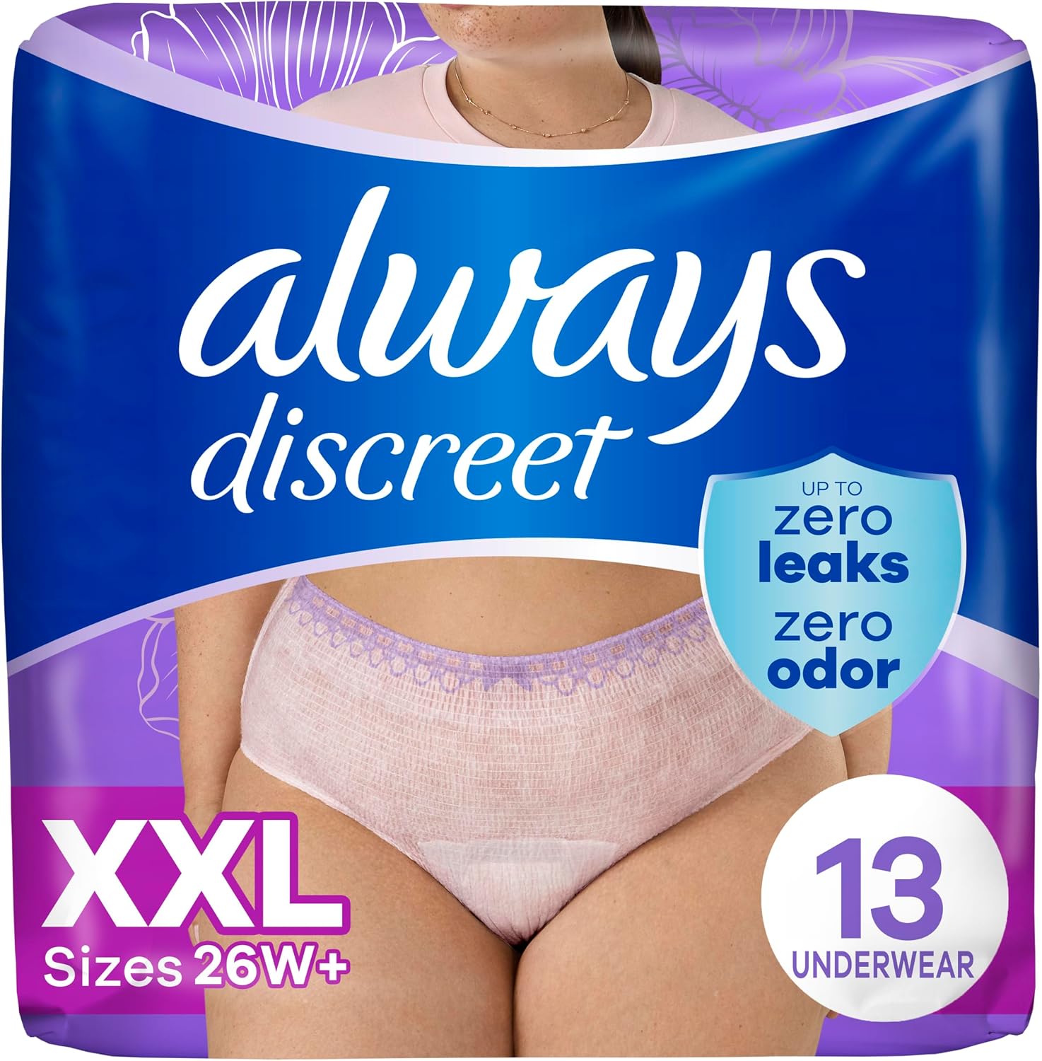 Always Discreet Adult Diapers for Women, Incontinence Underwear, Postpartum Essentials, Disposable Briefs, Max Absorbency, Bladder Leak Protection, Small/Medium, 32ct