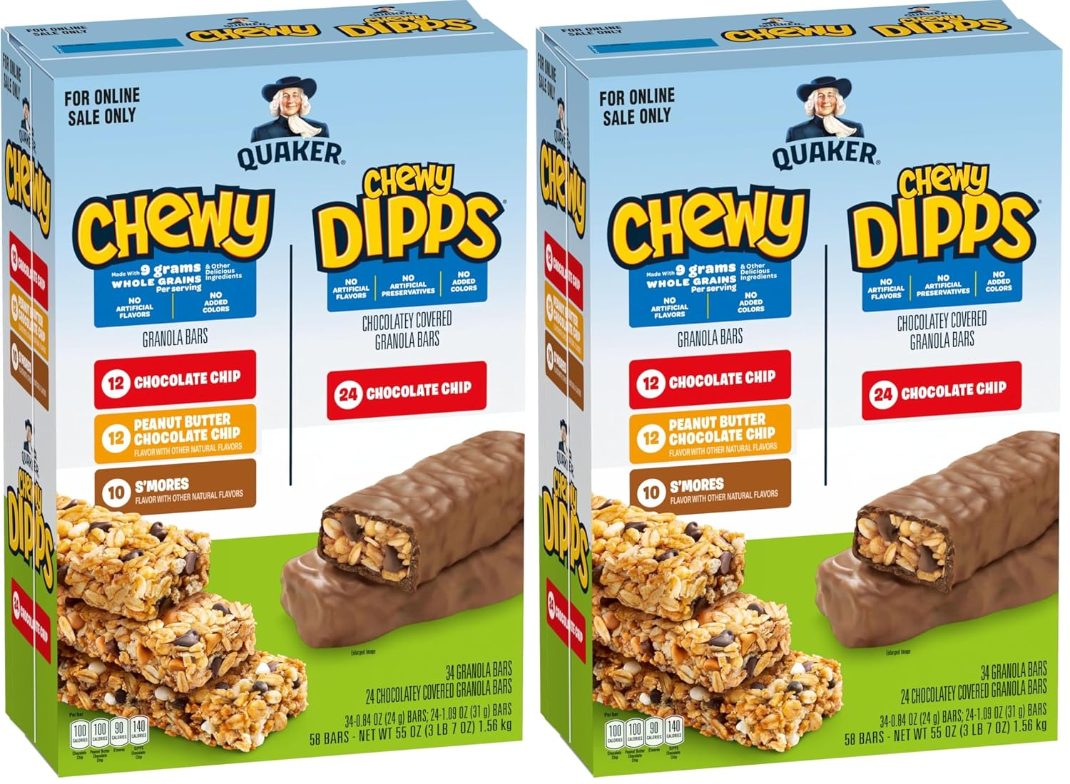 Quaker Chewy Granola Bars, Chocolate Chip, 58 Count - Packaging May Vary