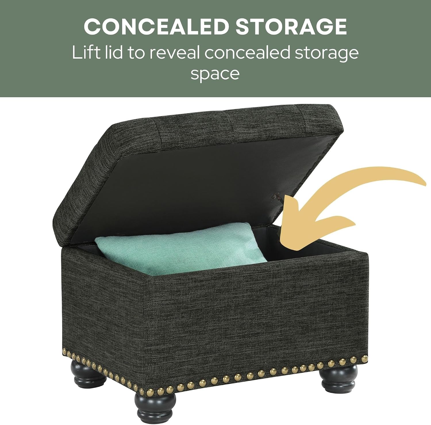 Convenience Concepts Designs4Comfort 5th Avenue Storage Ottoman 24" - Contemporary Foot Stool and Seat with Hinged Lid for Living Room, Dining Room, Office, Den, Espresso Faux Leather