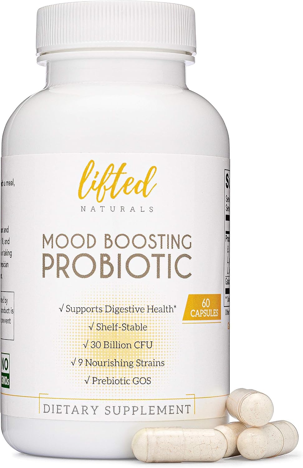 Lifted Naturals Mood Boosting Probiotic 30 Billion CFU - Mood Support Supplement, Prebiotics and Probiotics for Women & Men