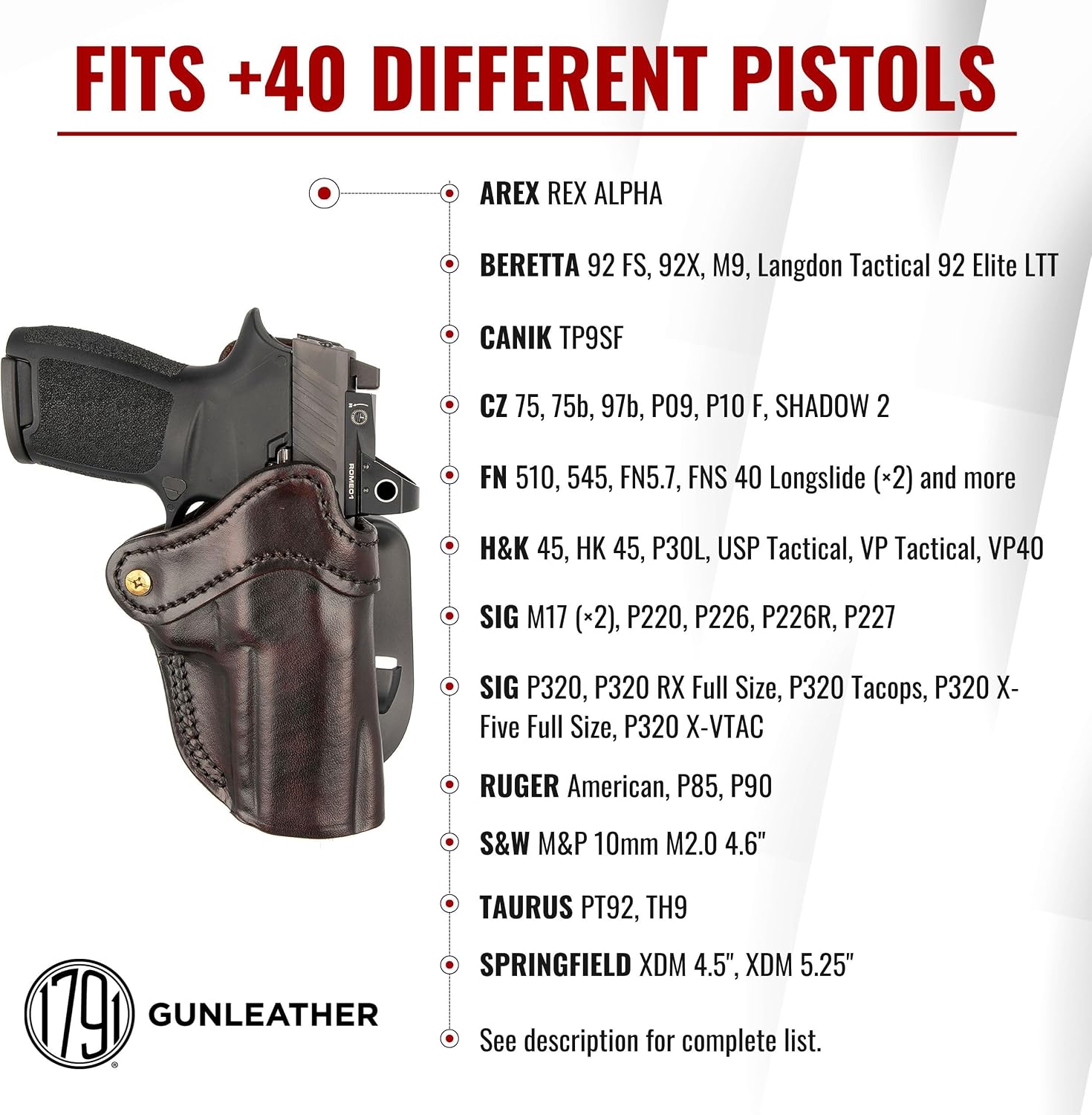 1791 Optic Ready Paddle Holster Fits Sig P320, Beretta 92FS, Walther PDP