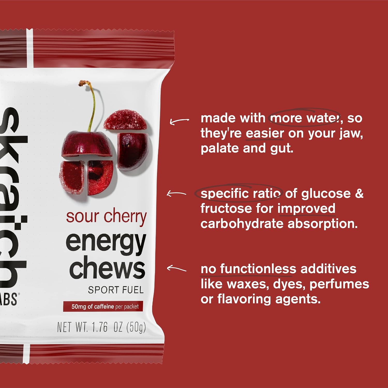 Skratch Labs Energy Chews, Caffeinated Sour Cherry, 10 Pack