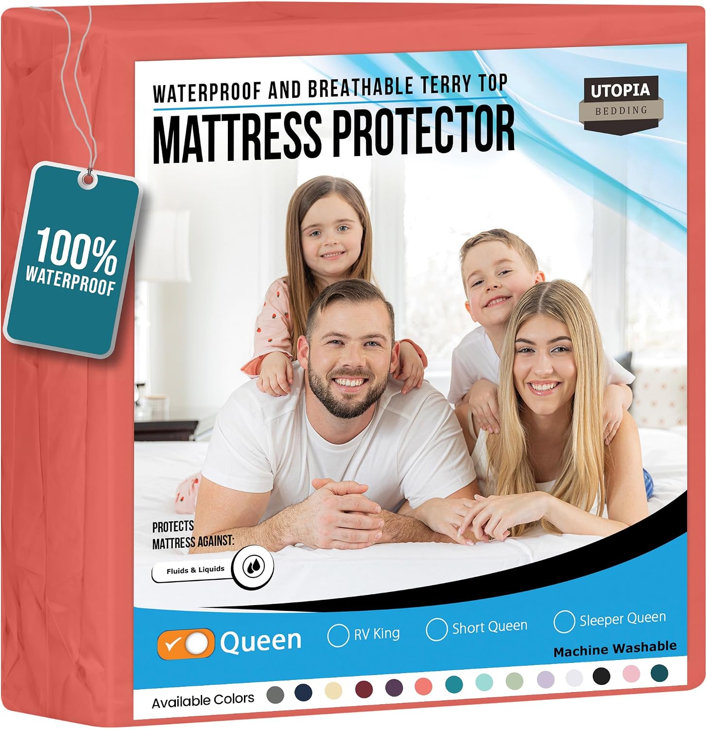 Waterproof Queen Size Mattress Protector fits Upto 17" deep Mattresses | Utopia Bedding 200 GSM Soft & Breathable Mattress Cover, Dirt-Proof, Noiseless, Machine Washable Fitted Sheet Style, White