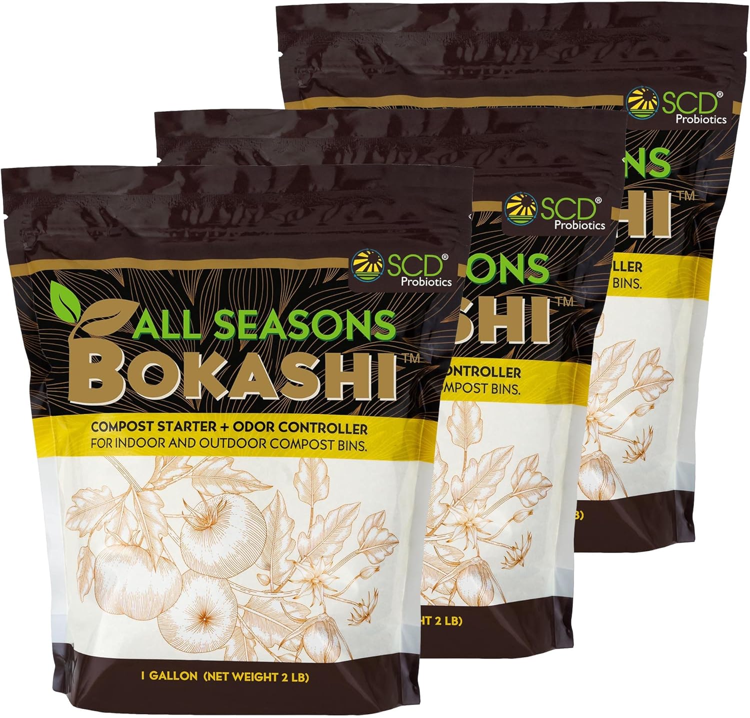 All Seasons Bokashi Compost Starter 2 lbs (1 Gallon) - Dry Bokashi Bran for Kitchen Compost Bin, Compost Food Pet Waste Quickly & Easily with Low Odor by SCD Probiotics | Fermented Wheat Bran, Reduces Odor, Absorbs Moisture, Compost Accelerator, For Kitc…