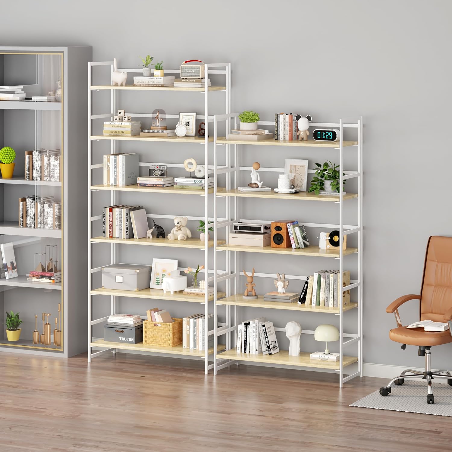 Vintage Multifunctional Folding Bookshelf, No-Assembly Plant Stand Storage Rack Shelves for Home Office (Fire, 5-Tier)