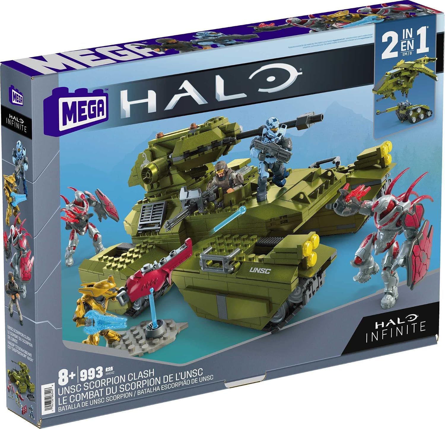 MEGA Halo Toy Building Sets, UNSC Scorpion Clash Tank with 993 Pieces, 5 Micro Action Figures and Display Stands, for Collectors