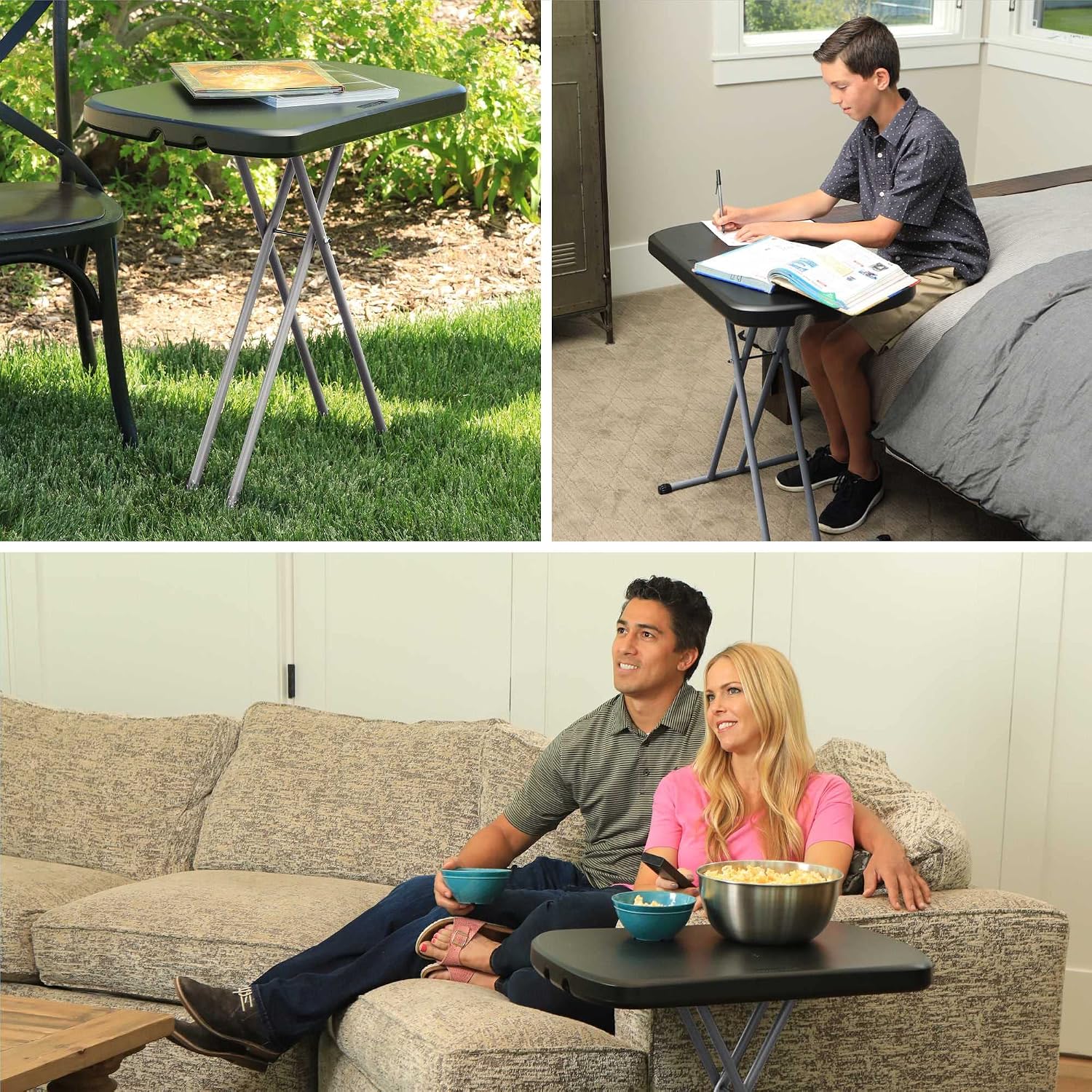 LIFETIME 80251 Adjustable Folding Laptop Table TV Tray, 26 Inch, White Granite