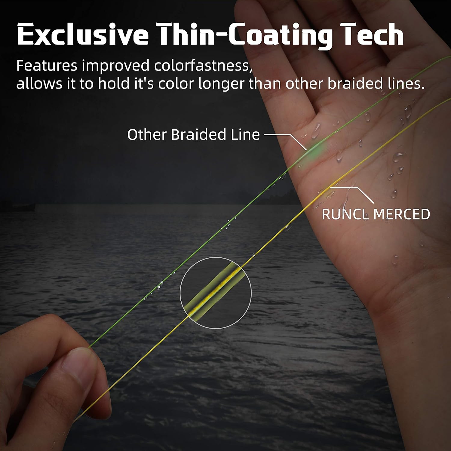 RUNCL Braided Fishing Line Merced, 1000 500 300 Yards Braided Line 4 8 Strands, 6-200LB - Proprietary Weaving Tech, Thin-Coating Tech