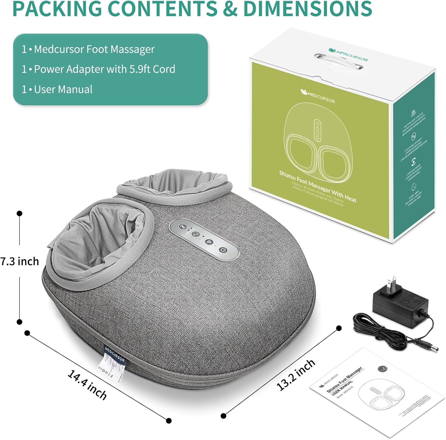 Medcursor Foot Massager with Heat - Shiatsu Feet Massage Machine Delivers Relief for Tired Muscles & Plantar, Deep Kneading Therapy
