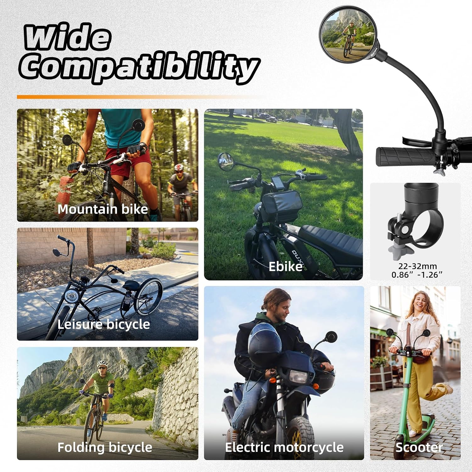West Biking Bike Mirror Handlebar Mount, Adjustable Rotatable Bicycle Rear View Mirror, Wide Angle Acrylic Convex Safety Mirror for Mountain Road Bike