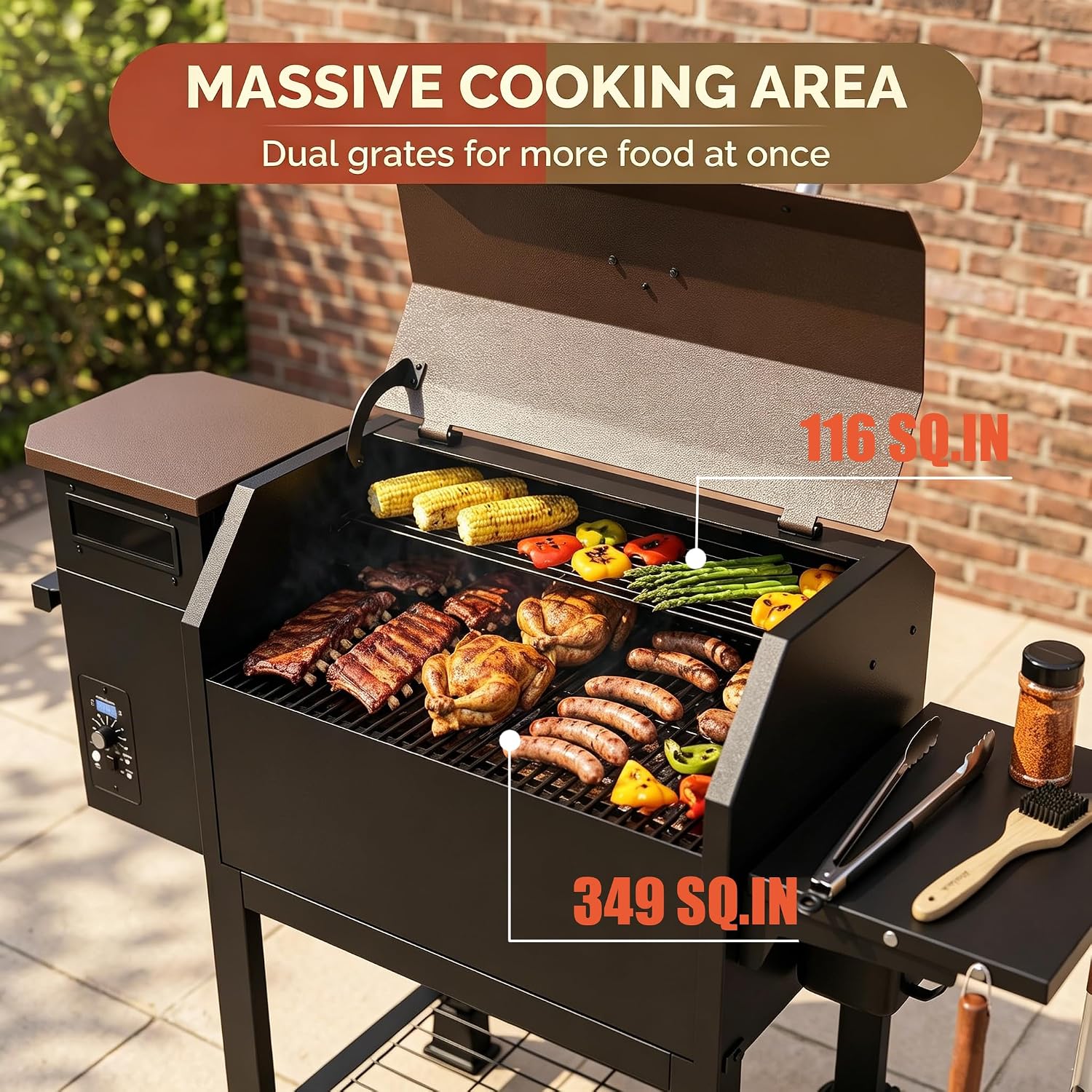 465 SQ.IN Wood Pellet Grill & Smoker with Side Shelf, 8 IN 1 BBQ Grill with PID Temperature Control for Outdoor Cooking, BBQ Camping and Patio