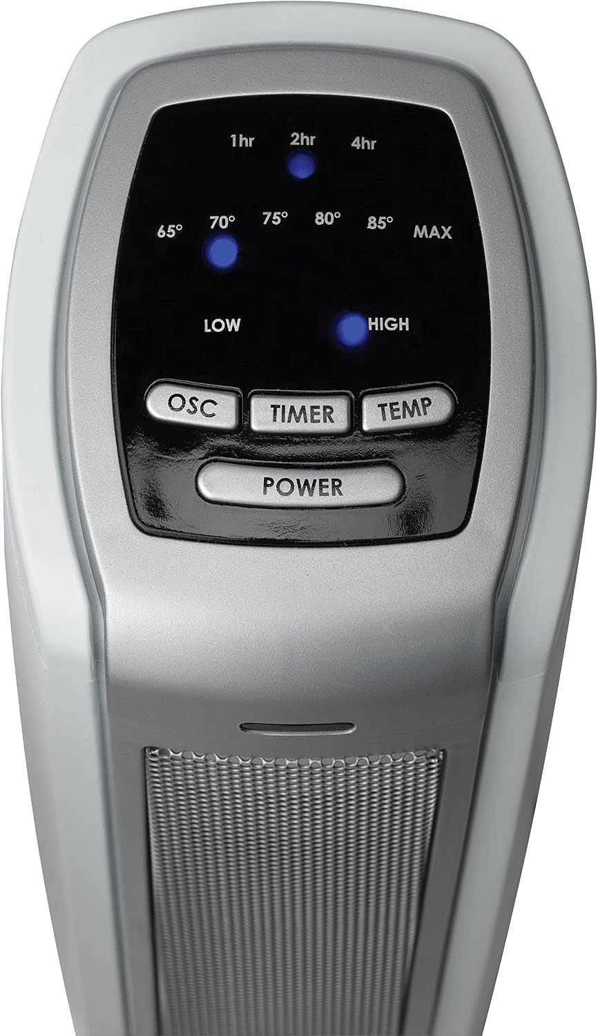 Lasko Oscillating Ceramic Tower Space Heater for Home with Overheat Protection, Timer, 22.5 Inches, Silver, 1500W, 5775 | For Home, Thermostat