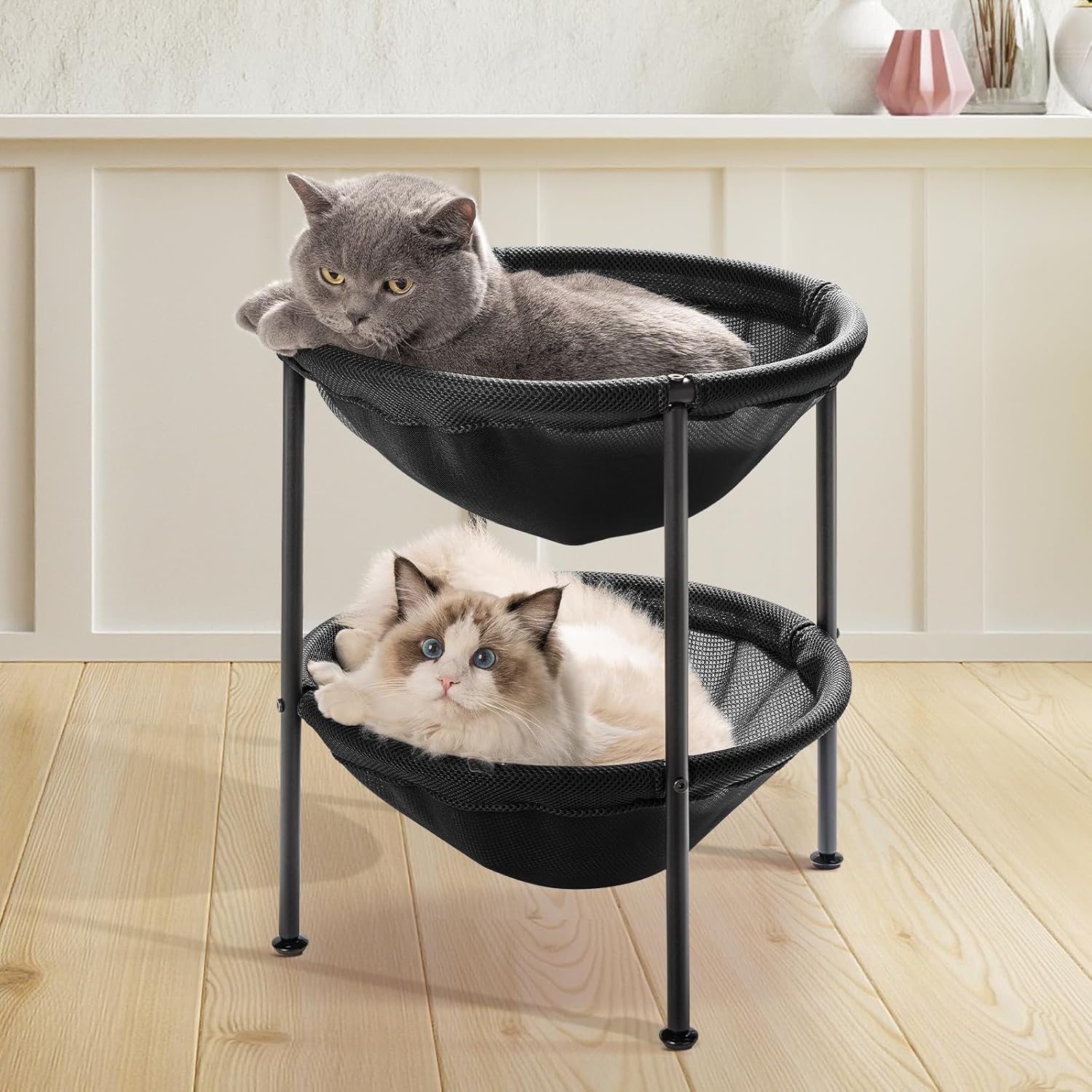 JUNSPOW Cat Bed Sleeping Cat Hammock, 16.9in x 16.9in x 9.5in, Grey