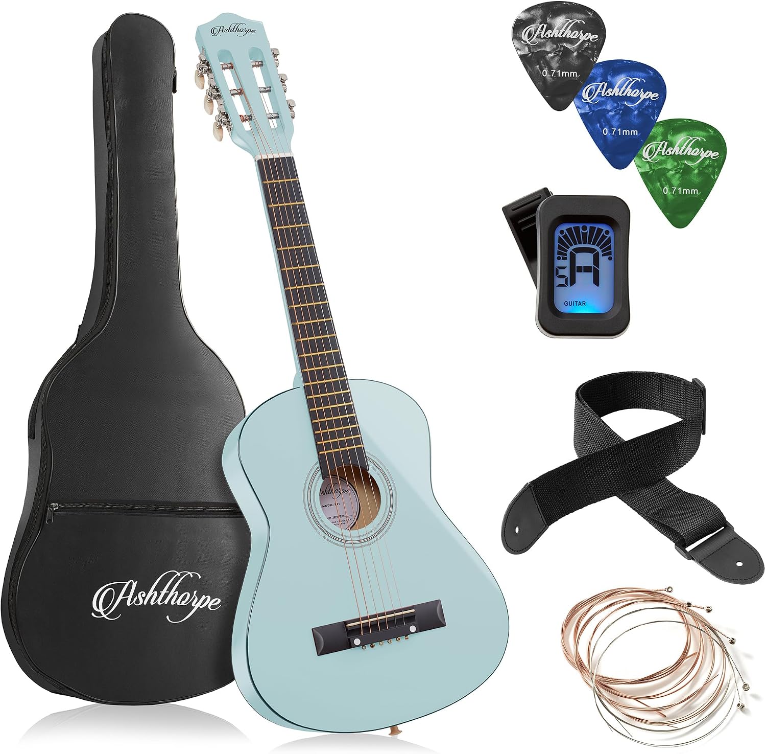 Ashthorpe 38-inch Beginner Acoustic Guitar (Red), Starter Kit with Gig Bag, Extra Strings, Strap, Picks, and Lessons