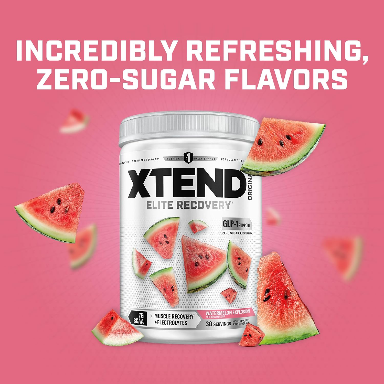 Xtend Original BCAA Powder, 7g BCAAs and 2.5g L-Glutamine for Muscle Recovery Hydration and Lean Muscle, Sugar Free Intra and Post Workout Drink with Electrolytes, Watermelon Explosion, 30 Servings
