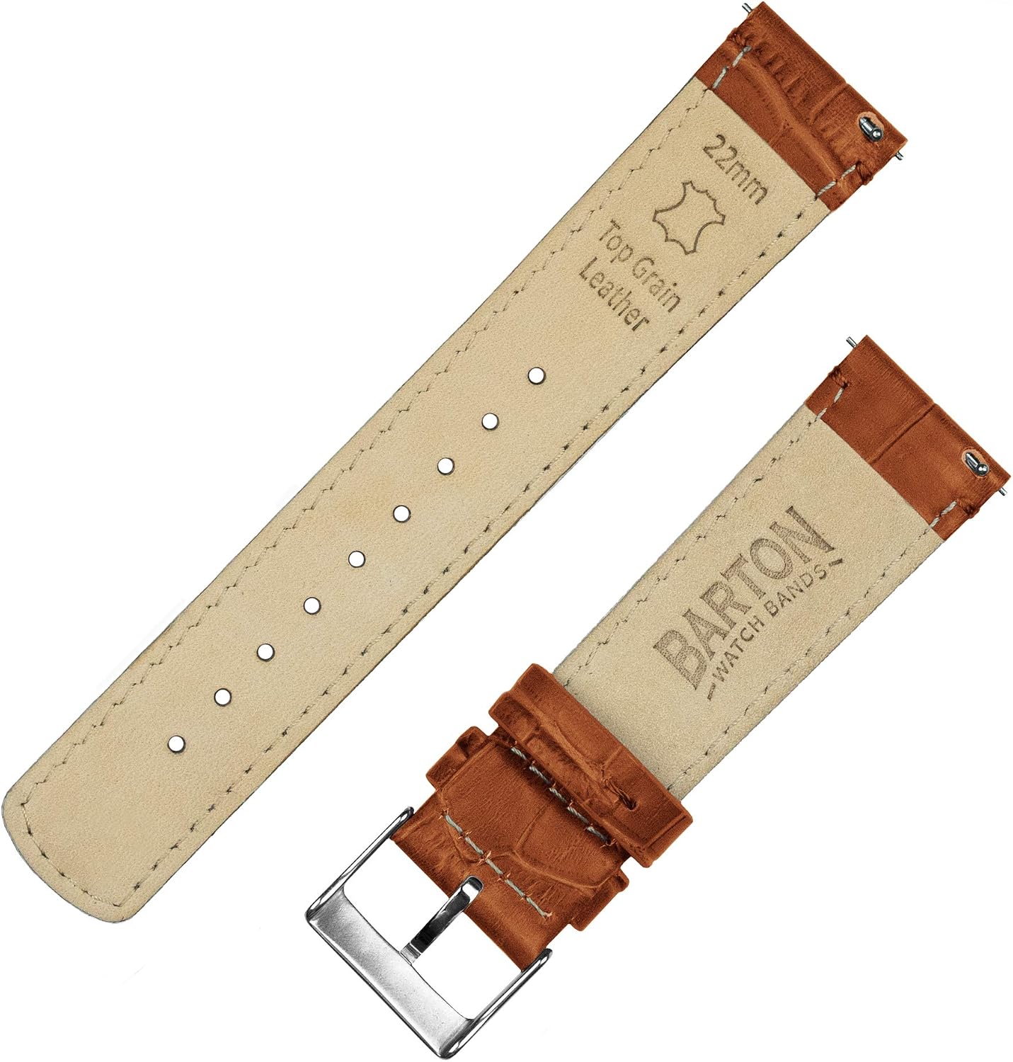 20mm Toffee Brown - Long - BARTON Alligator Grain - Quick Release Leather Watch Bands