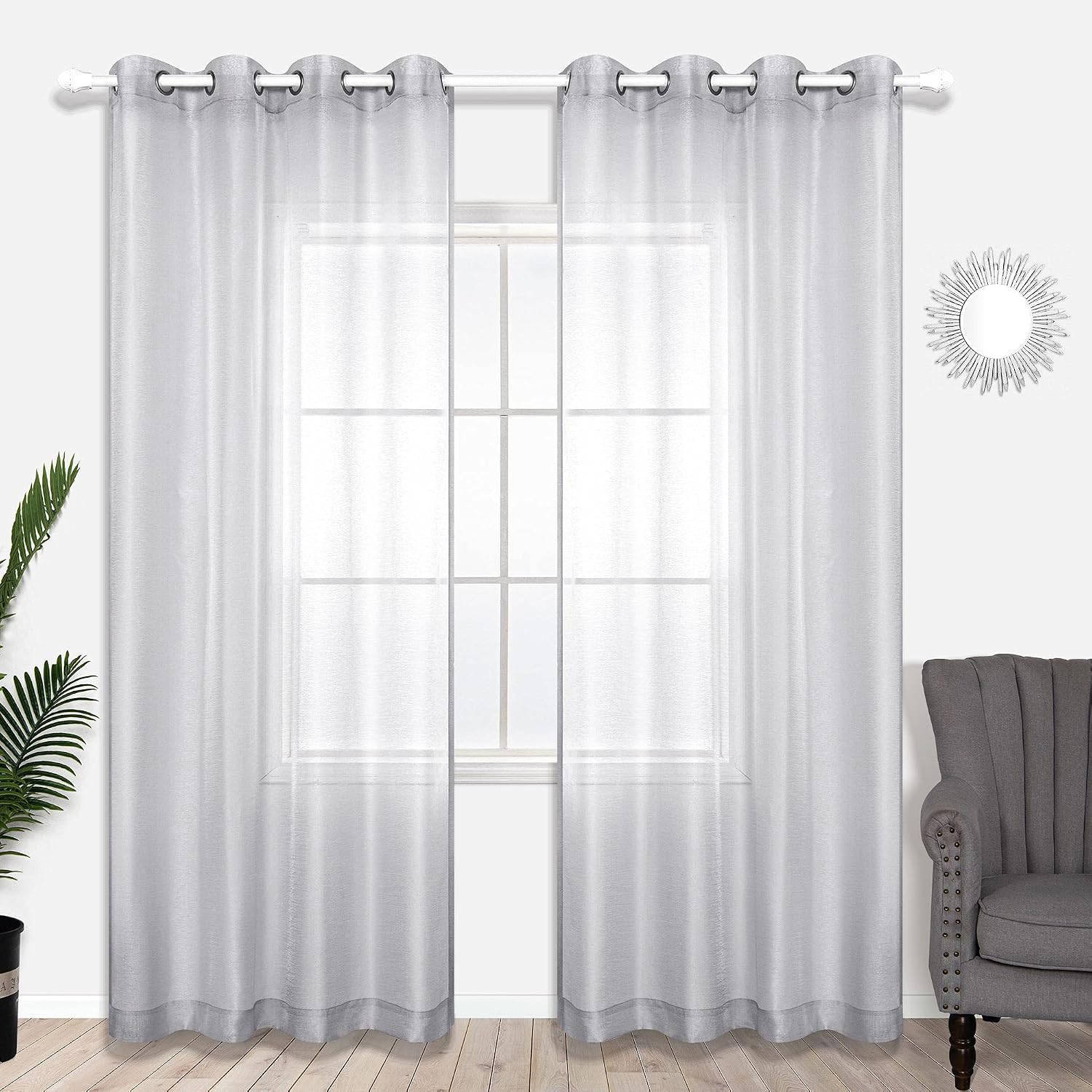 KOUFALL White Sheer Curtains 72 Inches Long for Bedroom Set of 2 Panels Grommet Faux Linen Window Voile Semi Baisc Decorative Sheer Curtains for