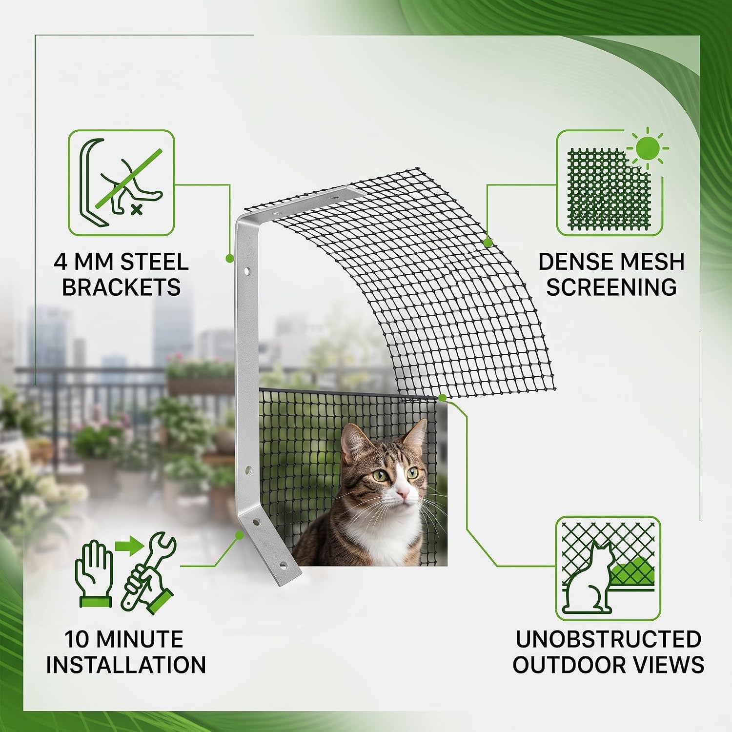 Rosvola Cat Fence Barrier, 33FT Cat-Proof Fence Topper System, Fence Conversion System for Cats, Cat Fence Extension & Conversion Kit for Yard Garden