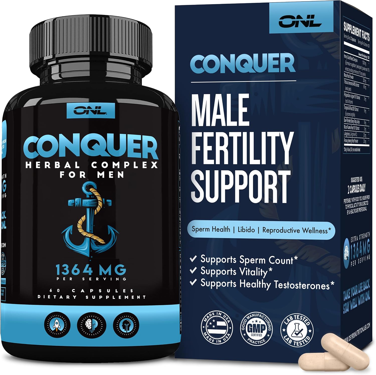 ONL Conquer Semen Volume Booster & Male Fertility Supplements, 60 Ct