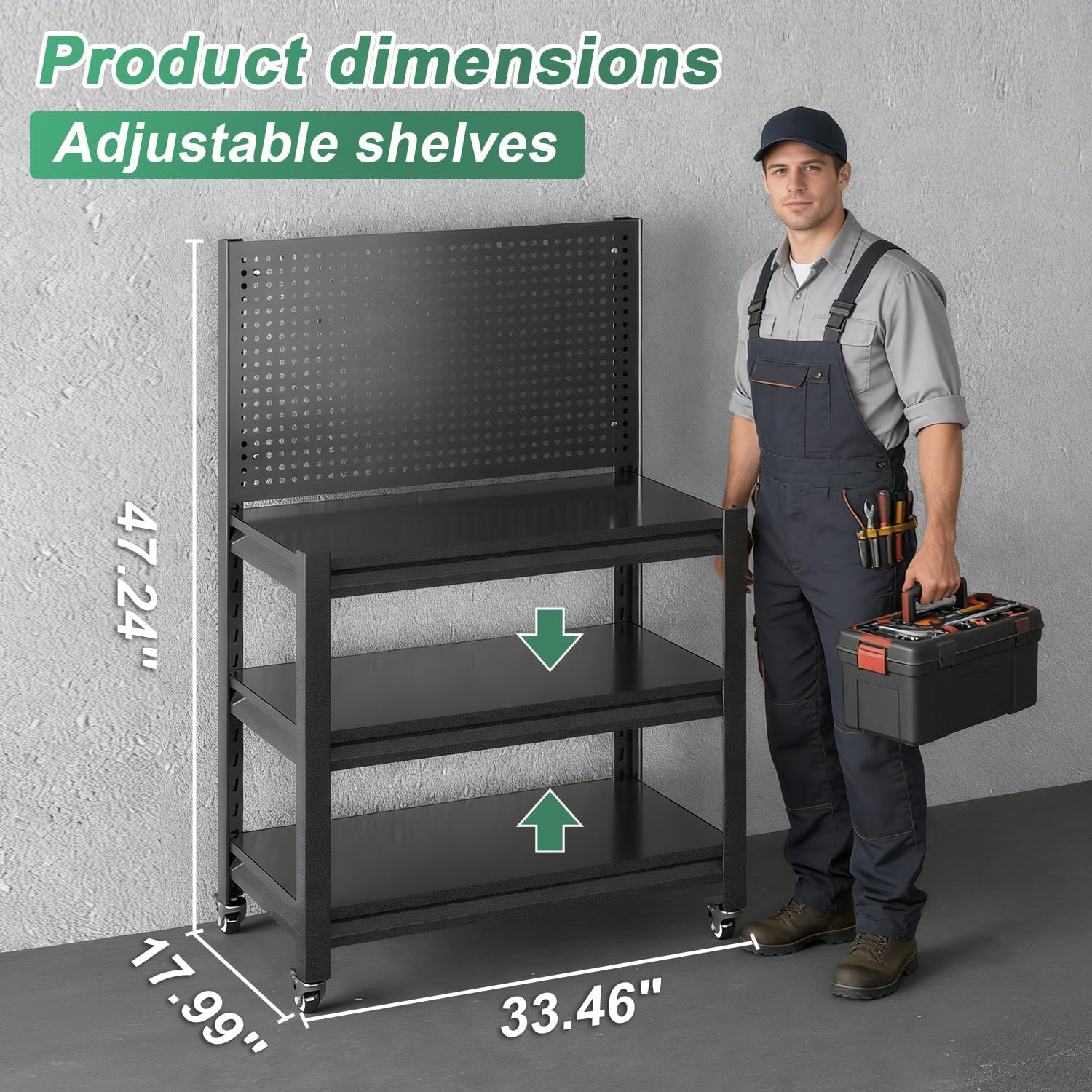Work Bench with Pegboard,Heavy Duty 3000lbs Capacity Workbench Adjustable Shelves,Work Table for Garage Warehouse47.2 H*47.09" W*19" D