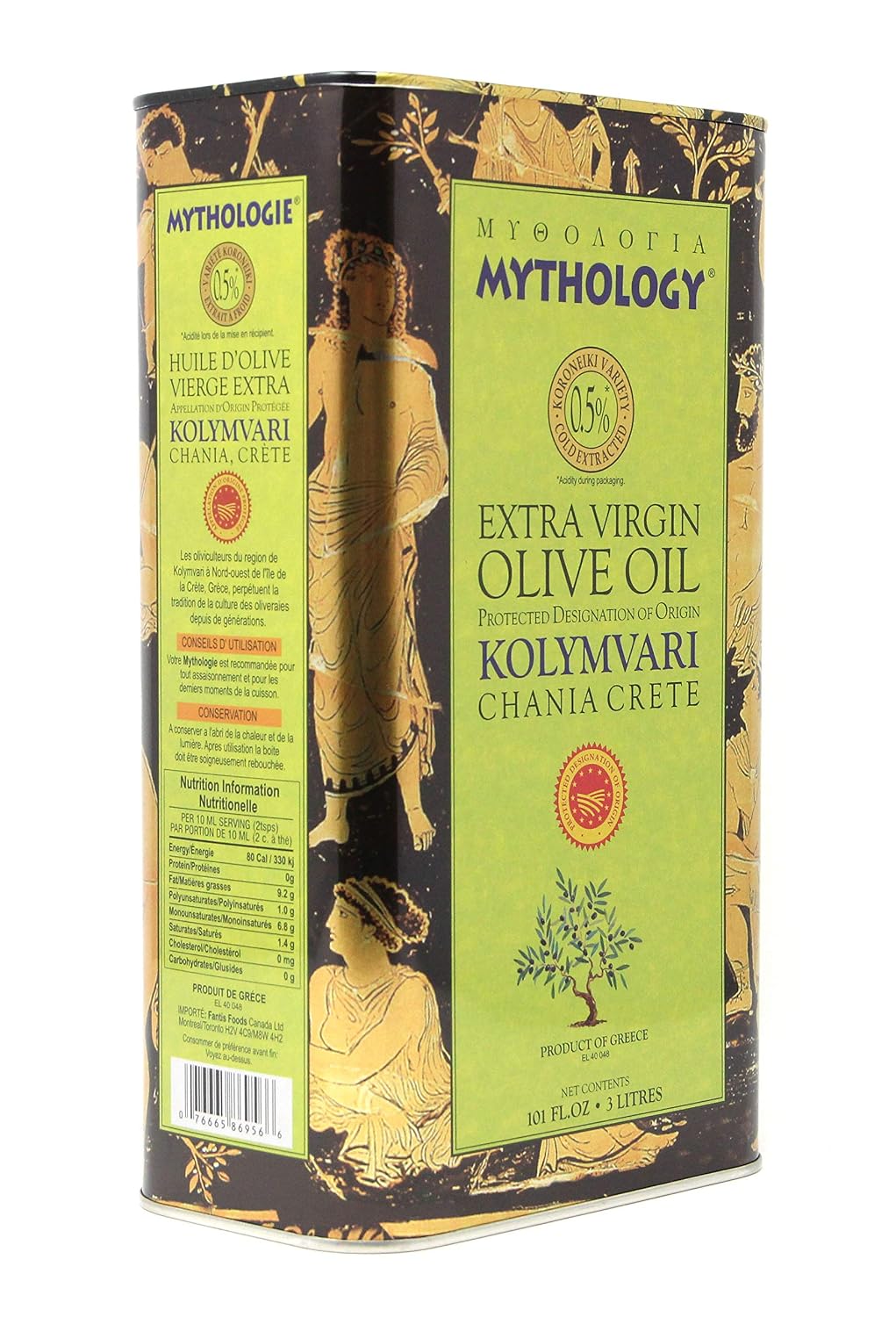 Mythology Greek Olive Oil From Greece, Cold Pressed Extra Virgin Olive Oil, Certified PDO Kolymvari Chania Crete, 3 Liter