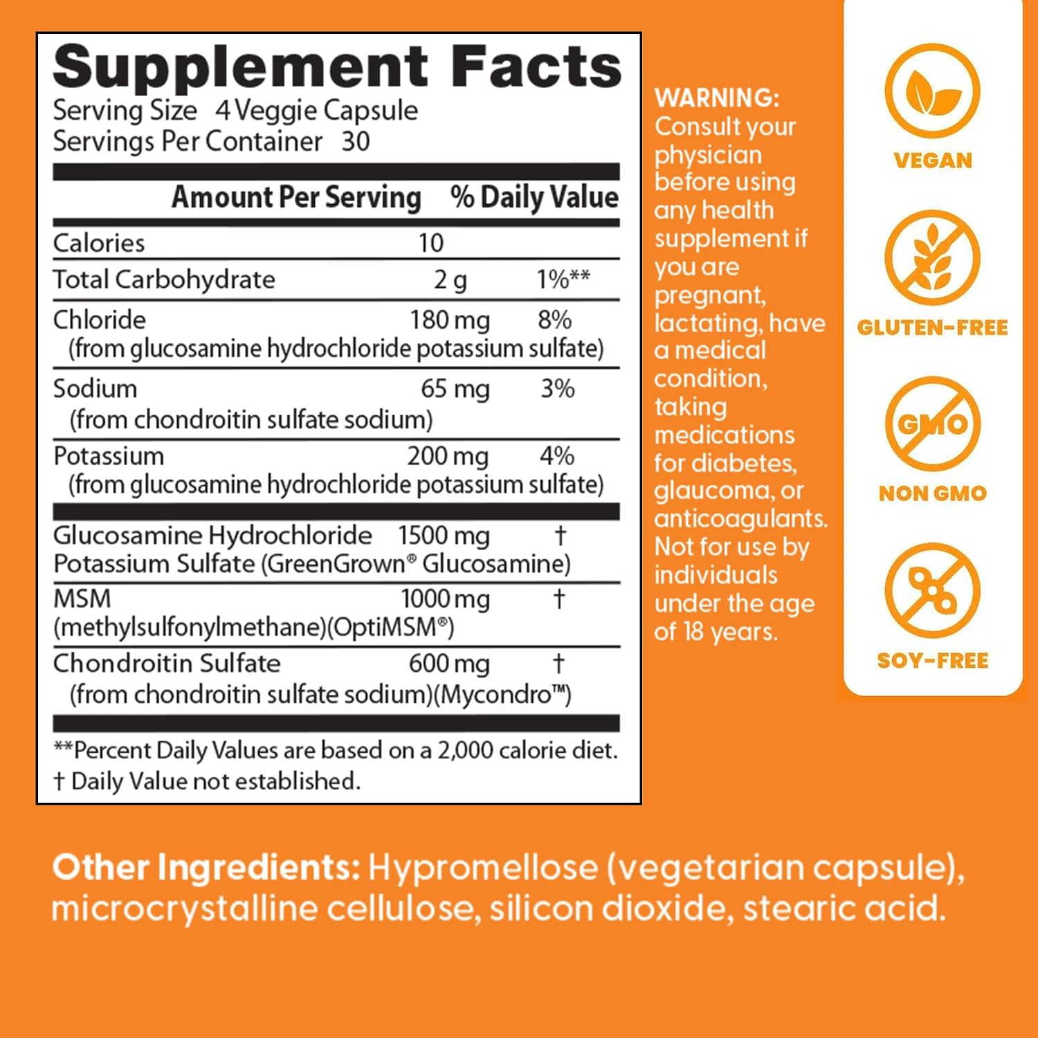 Doctor's Best Vegan Glucosamine Chondroitin MSM - Joint Health Support Supplement for Women & Men, Nutritional Support for Joint Strength, Hair, Skin