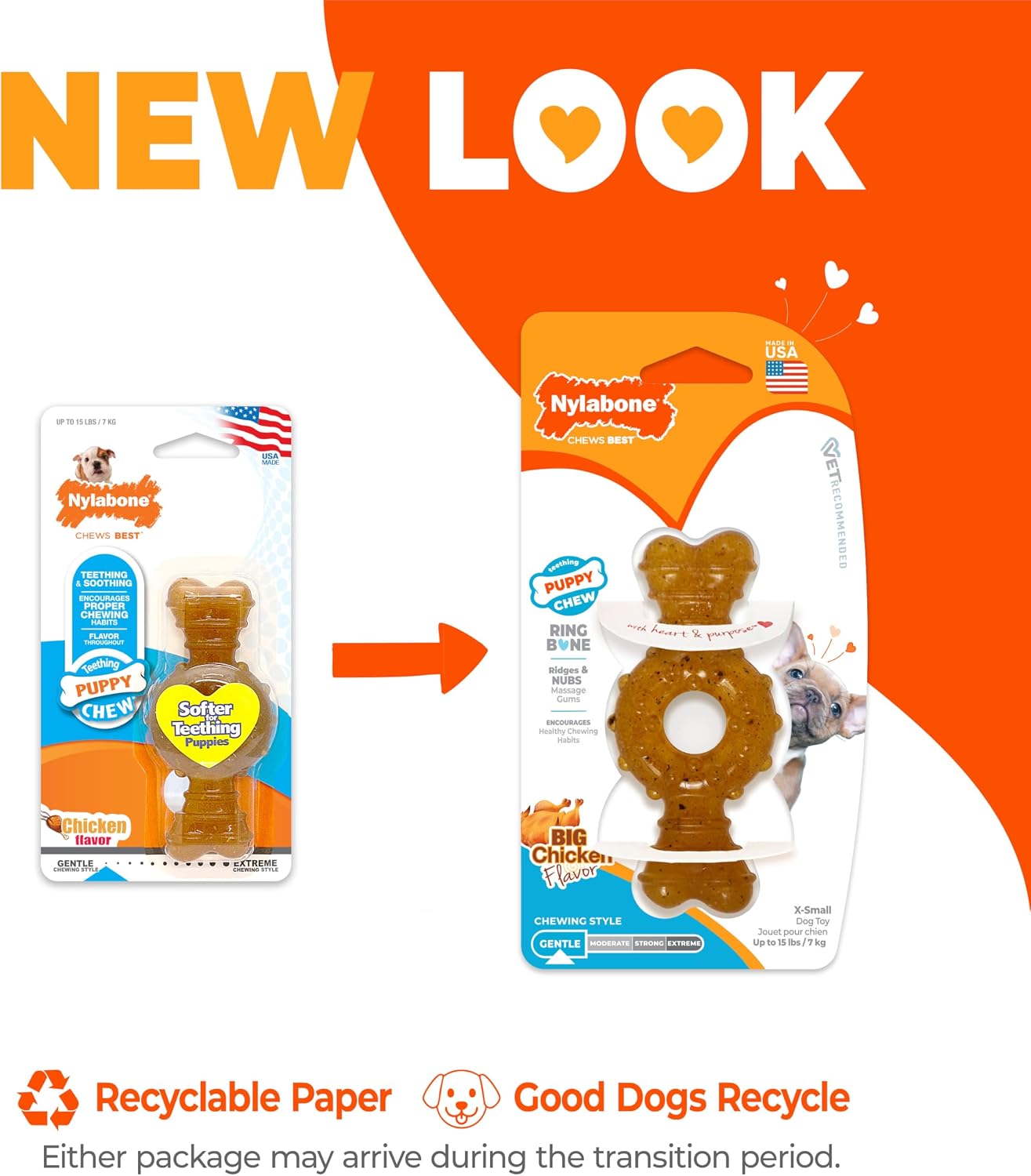 Nylabone Puppy Chew Teething Ring Bone Dog Toy, Chicken Flavor, X-Small | Soothing teething toys for puppies, puppy enrichment, & teething relief, freezable for added comfort, dogs up to 15 lbs