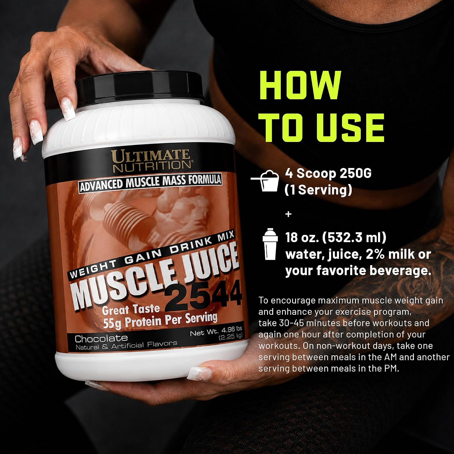 Ultimate Nutrition Muscle Juice 2544 Mass Gainer, Vanilla, 4.96 lb | 55g Protein Blend, 162g Carbs, 17g Fat, 1020 Calories, High Calorie Weight Gainer For Muscle Growth And Recovery