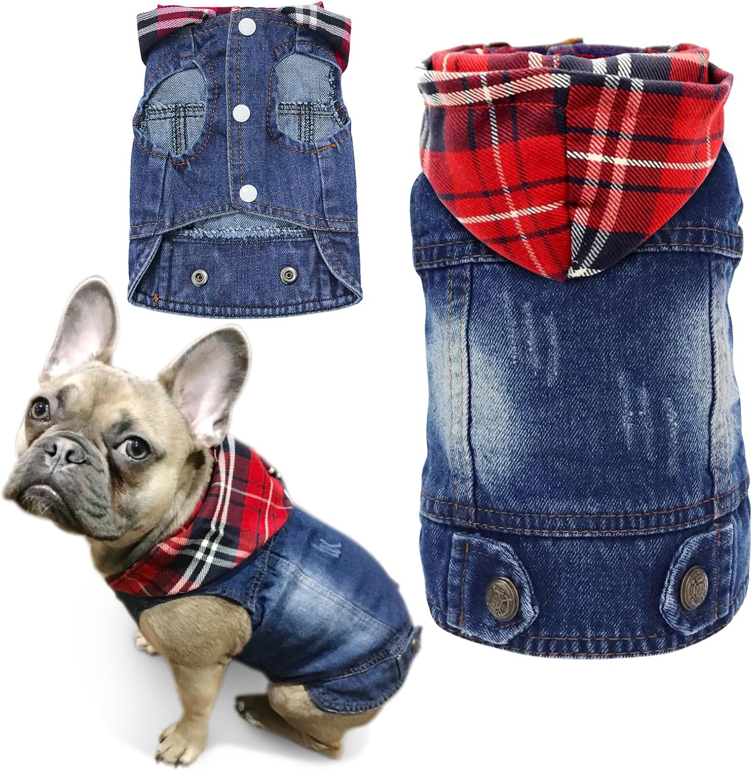 SILD Pet Dog Jeans Jacket Vest with Hooded Blue Dogs Hoodies Denim Cat Coat | Boy Girl Male Dogggie Puppy Cute Vintage Cool Classic Small Medium Machine Washable Apparel Clothes Outfit T-Shirts Costume