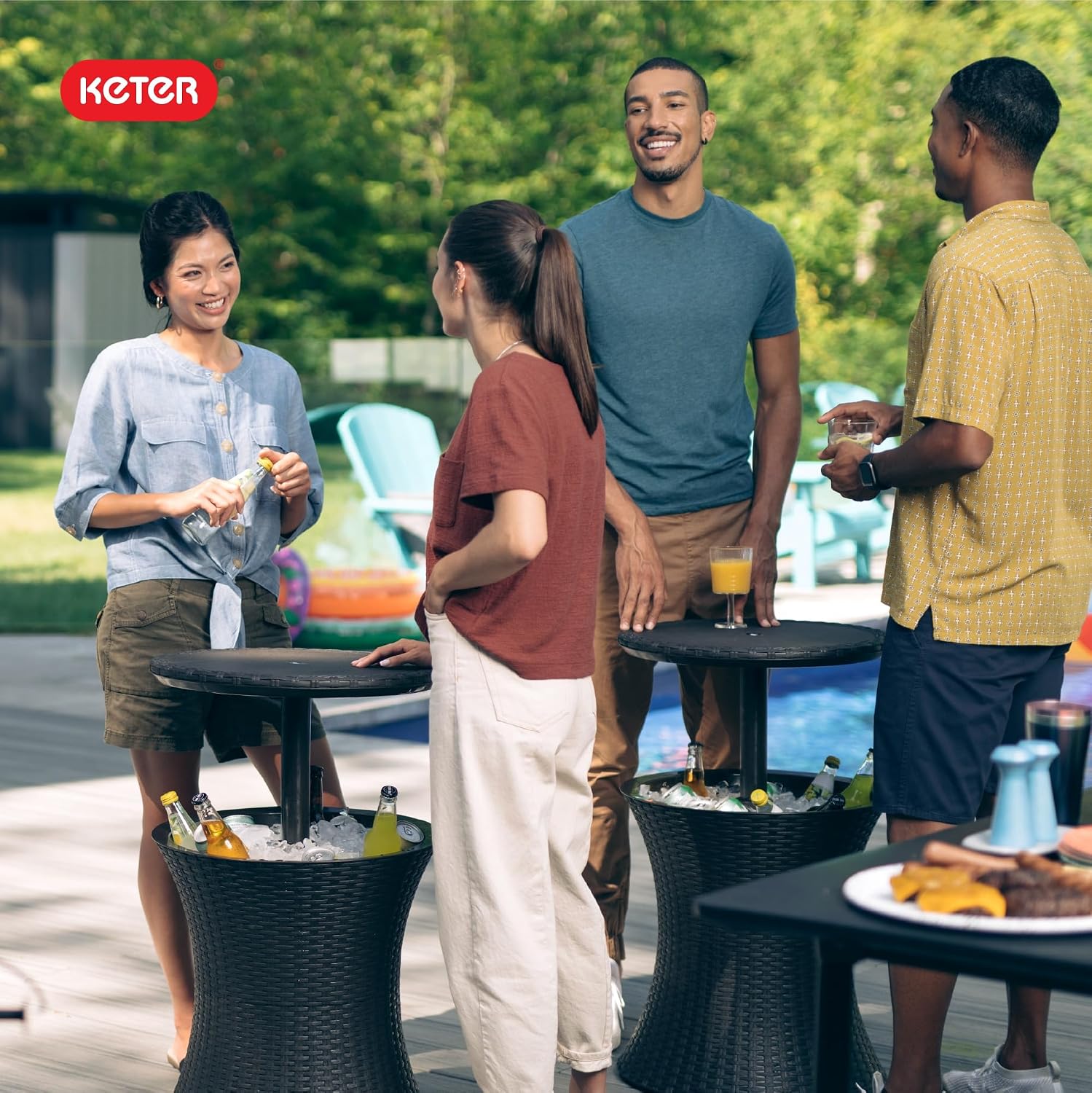 Keter Pacific Cool Bar Outdoor Patio Furniture and Hot Tub Side Table with 7.5 Gallon Beer and Wine Cooler, Espresso Brown