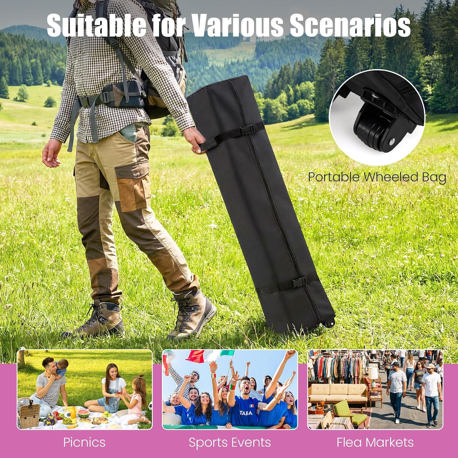Tangkula 10 x10 Ft Pop Up Canopy with Center Lock, UPF 50+ One-Button Setup Outdoor Canopy Tent with Roller Bag, 4 Sand Bags, Heavy-Duty Steel Frame