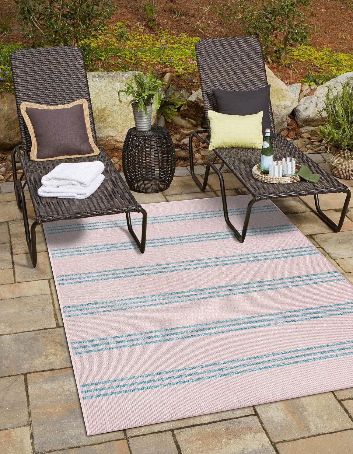 Unique Loom Outdoor Collection Area Rug - Anguilla (9' x 12' Rectangle, Blue/ Ivory)