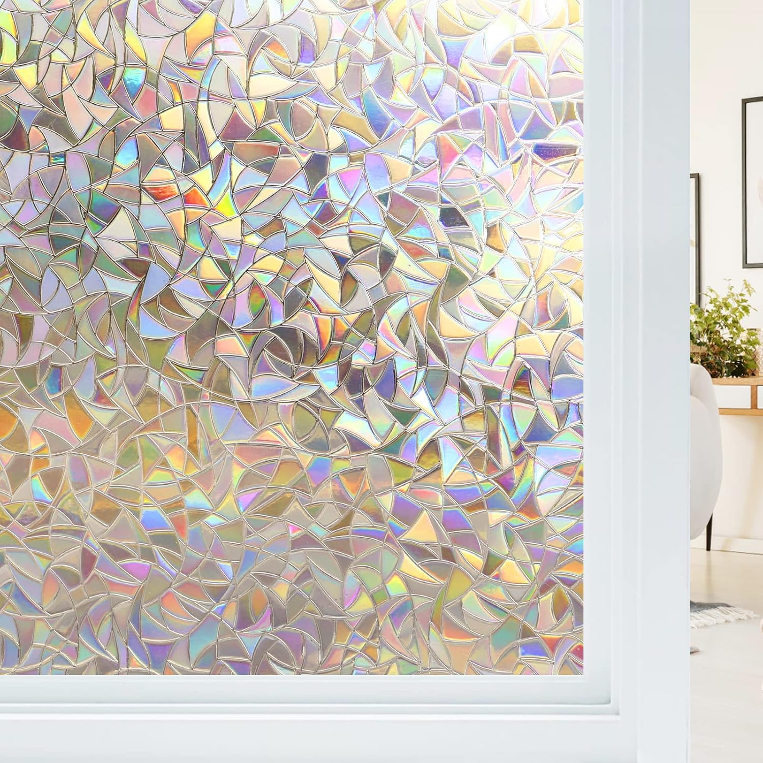Haton Window Privacy Film, Stained Glass Rainbow Film, 17.5" x 78.7"