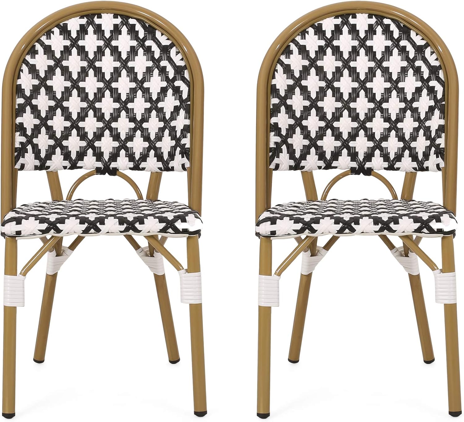 Christopher Knight Home Anastasia Outdoor French Bistro Chair (Set of 2), Black + White + Bamboo Print Finish