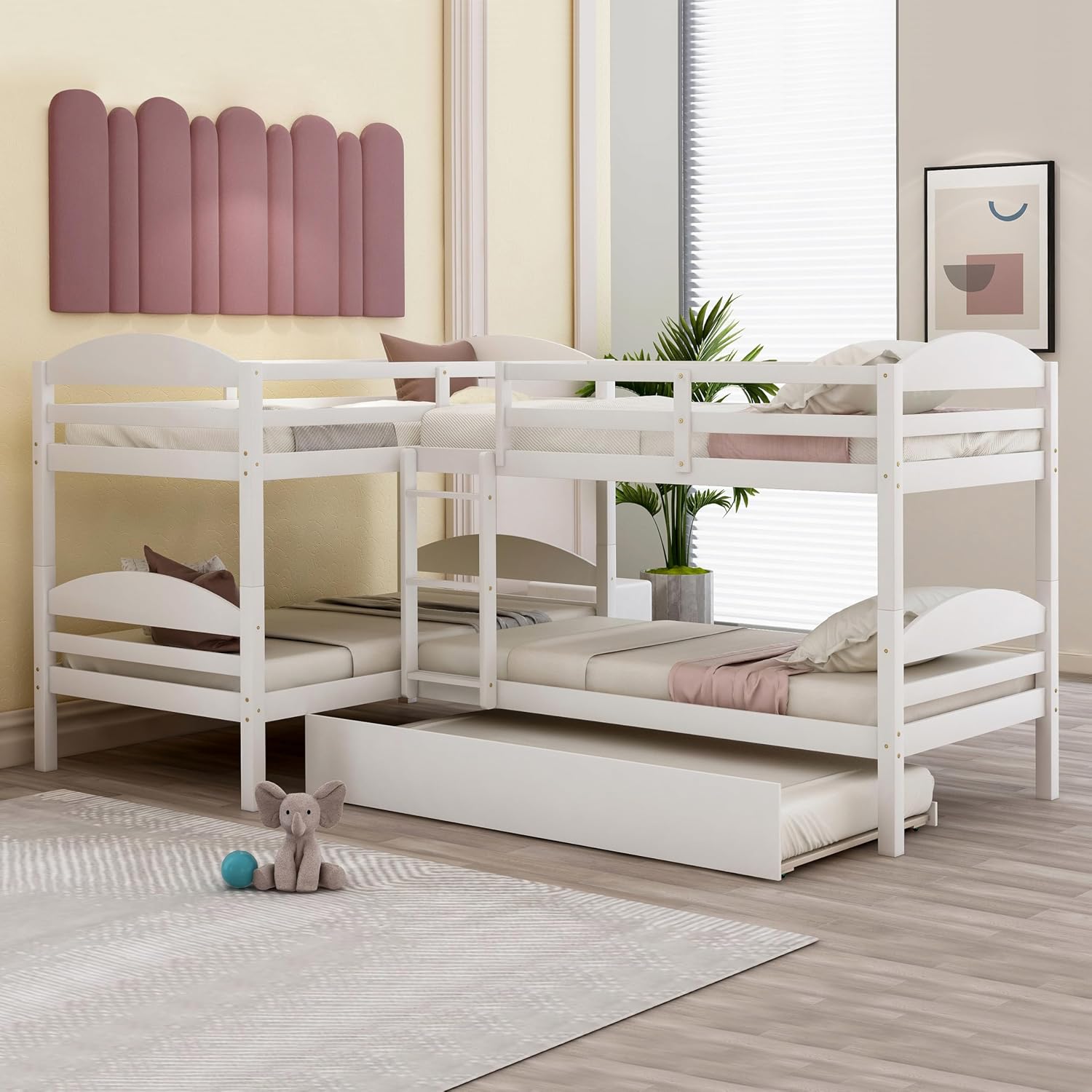 Harper & Bright Designs Twin L-Shaped Bunk Bed with Trundle, Can be Divided into Two L-Shaped Beds, No Spring Box Needed (Grey)