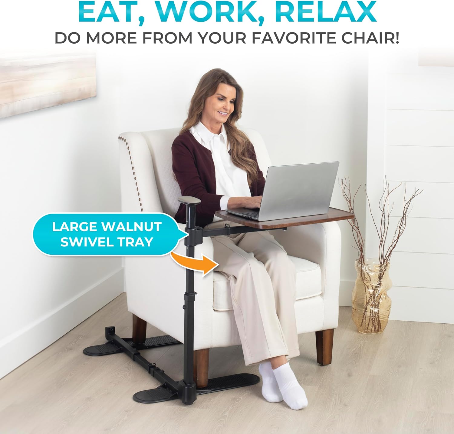 Stander Wonder Tray Plus, Adjustable Recliner Swivel TV Tray with Standing Handle for Seniors & Elderly Adults