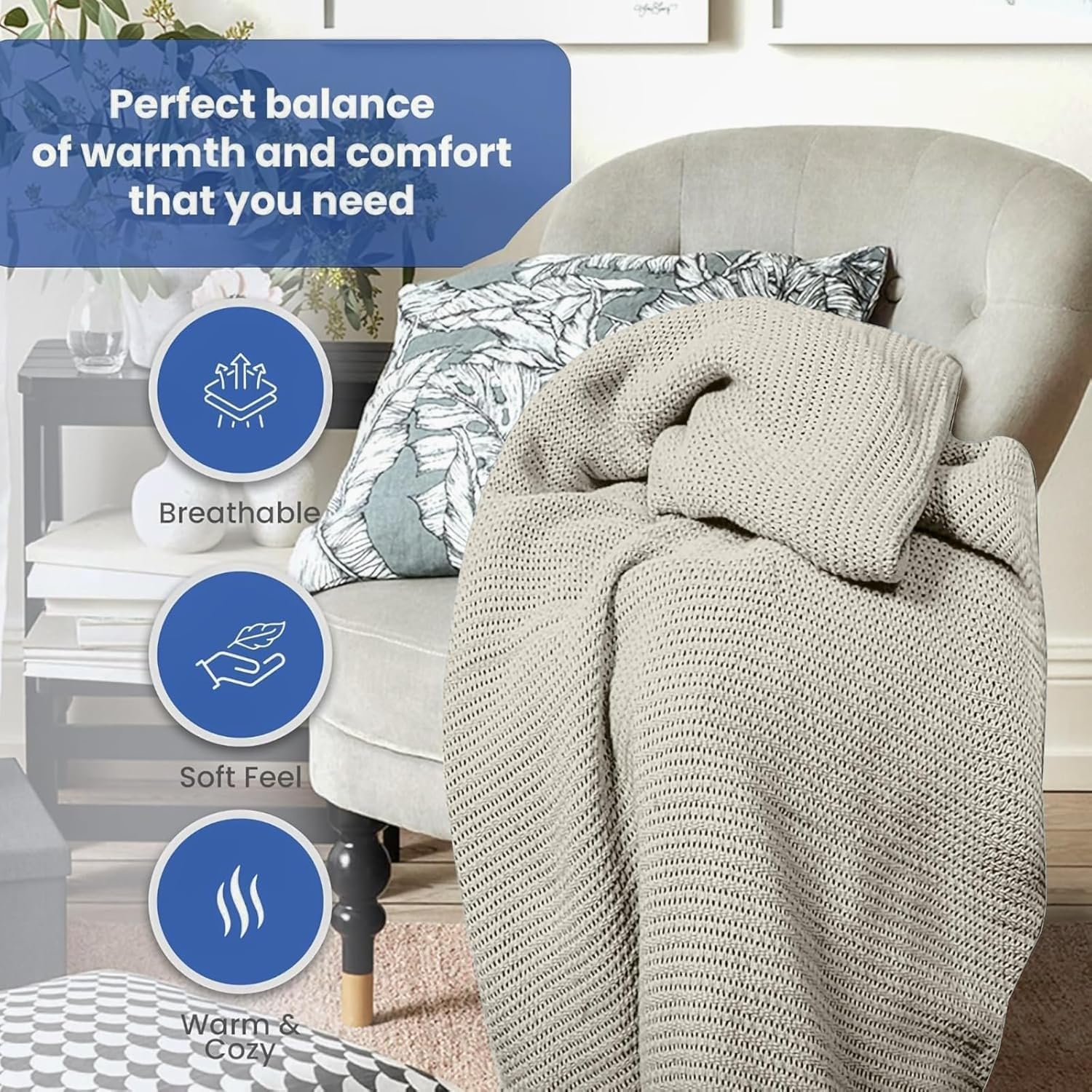 Linteum 100% Cotton Open-Cell Leno Weave Blanket — Breathable All Season — Queen 90x90 — Ice Grey