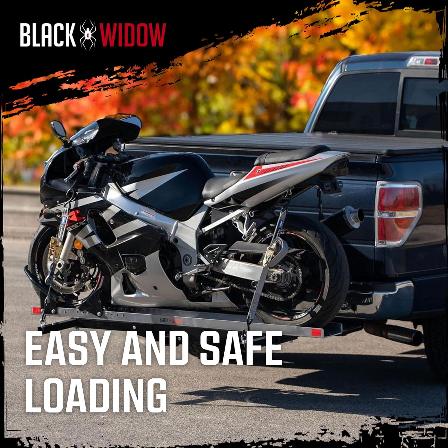 Black Widow Hitch Mounted Steel Motorcycle Carrier w/Ramp