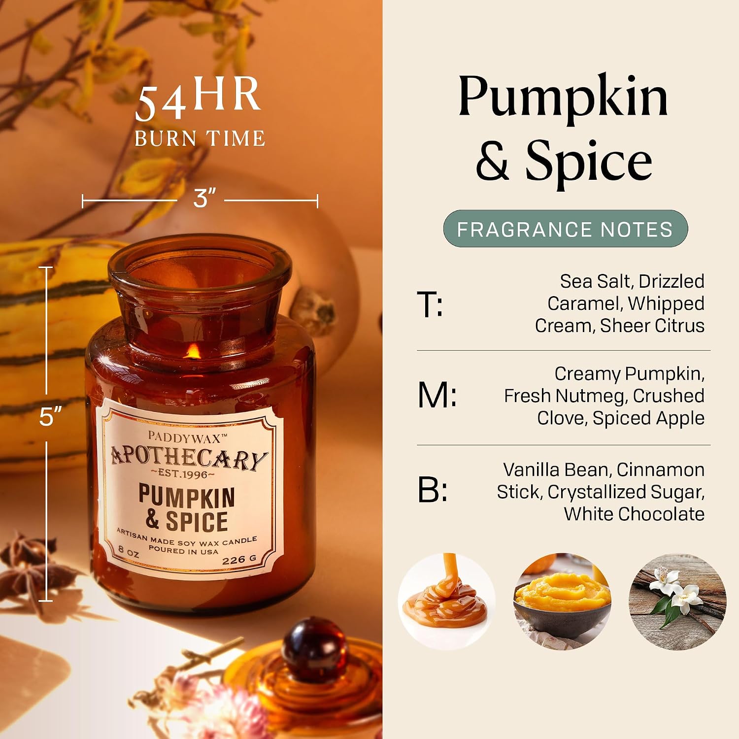 Paddywax Artisan Apothecary Scented Candle, Tobacco & Patchouli, 8 oz | With Lid, Reusable Glass Jar, Clean Burning Soy Candle, Approx. 54 Hour Burn Time