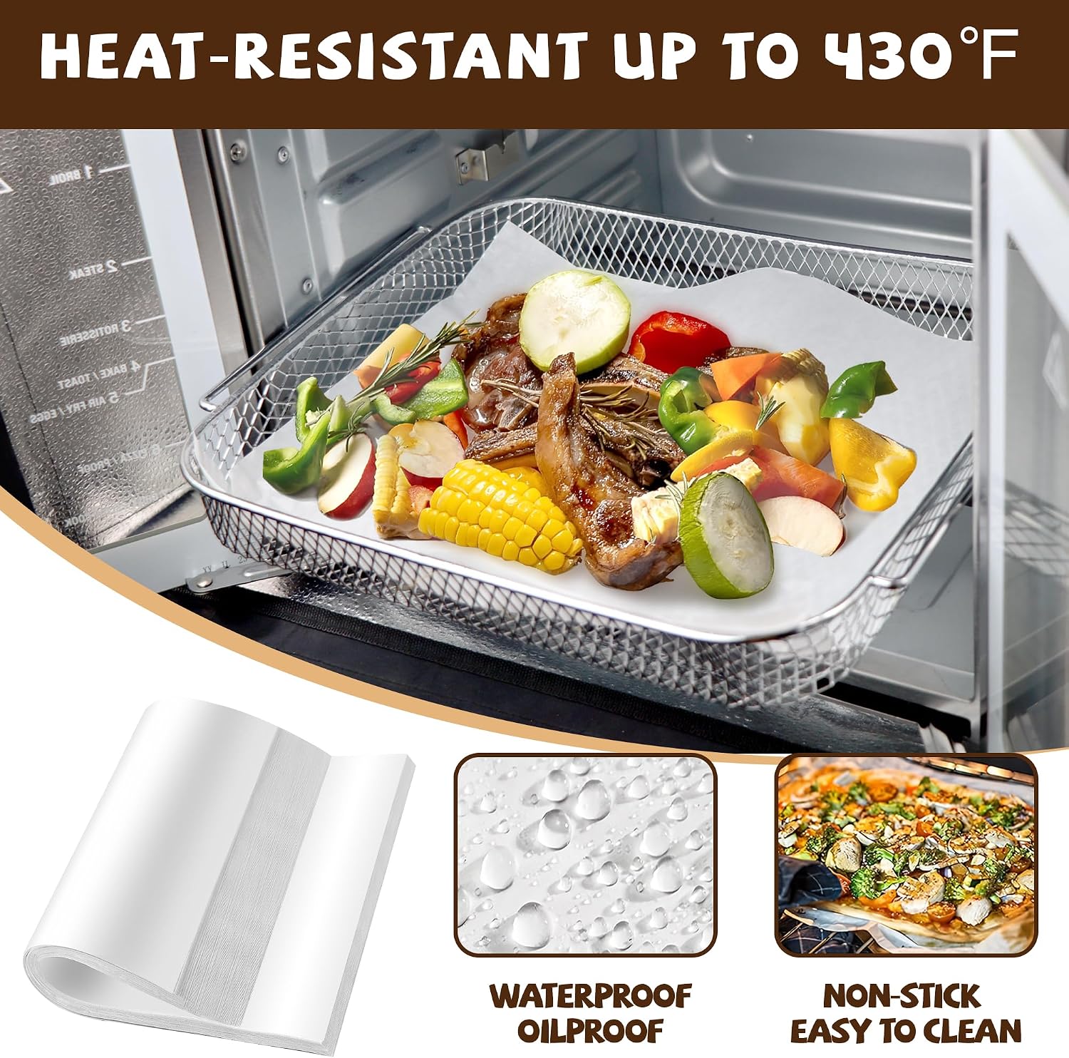 120PCS Air Fryer Liners Disposable for Emeril Lagasse 26QT Air Fryer | Unbleached Non-Stick Parchment Paper Sheets Accessories for Emeril Lagasse French Door 360 Air Fryer 26QT Toaster Oven
