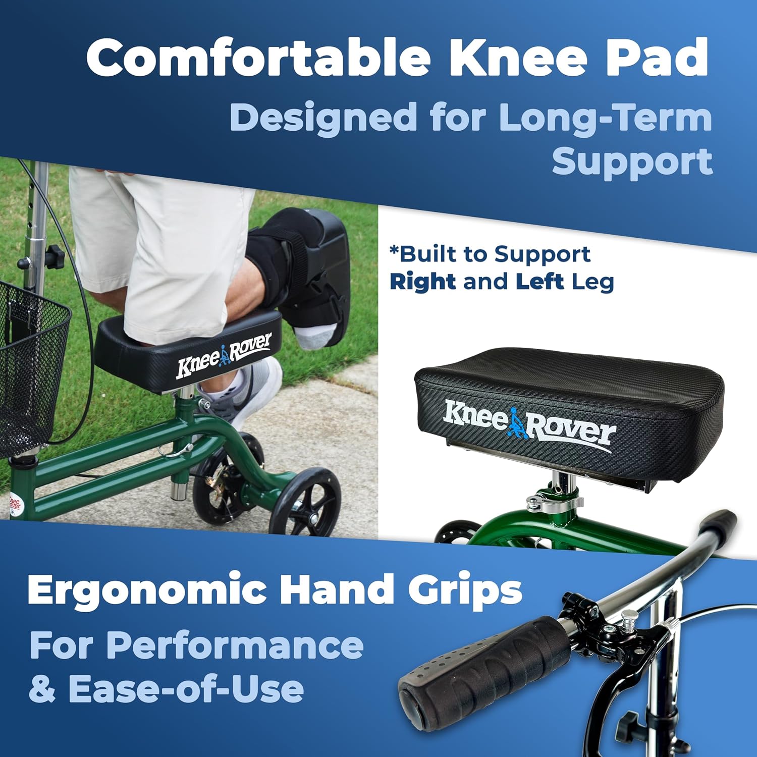 KneeRover Steerable Knee Scooter for Adults, Green | Foldable Knee Walker For Foot Surgery, Broken Ankle, Foot Injuries, Crutch Alternative