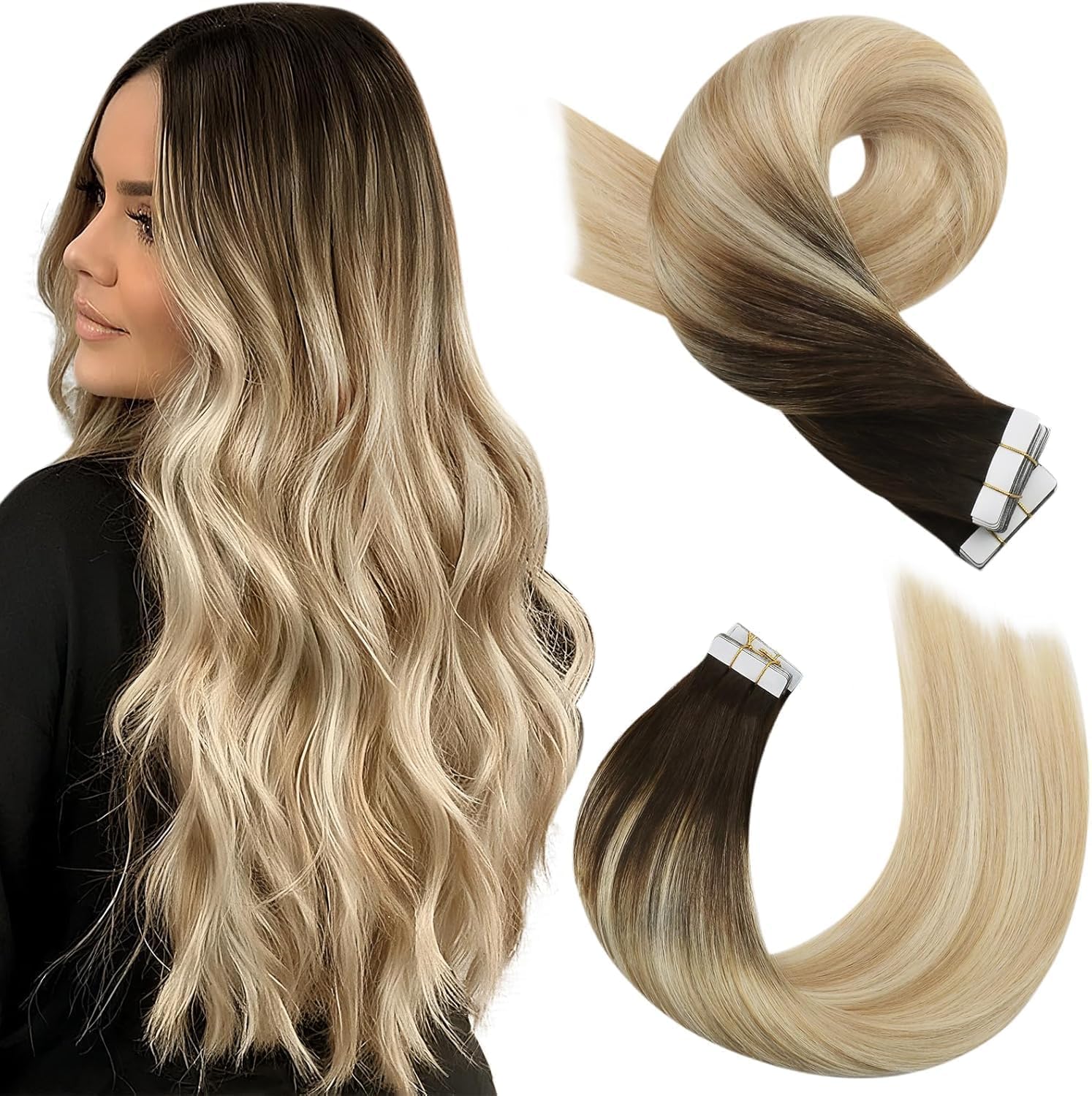 Moresoo Black Tape in Hair Extensions Human Hair, 18 Inch, 20Pcs, 50g