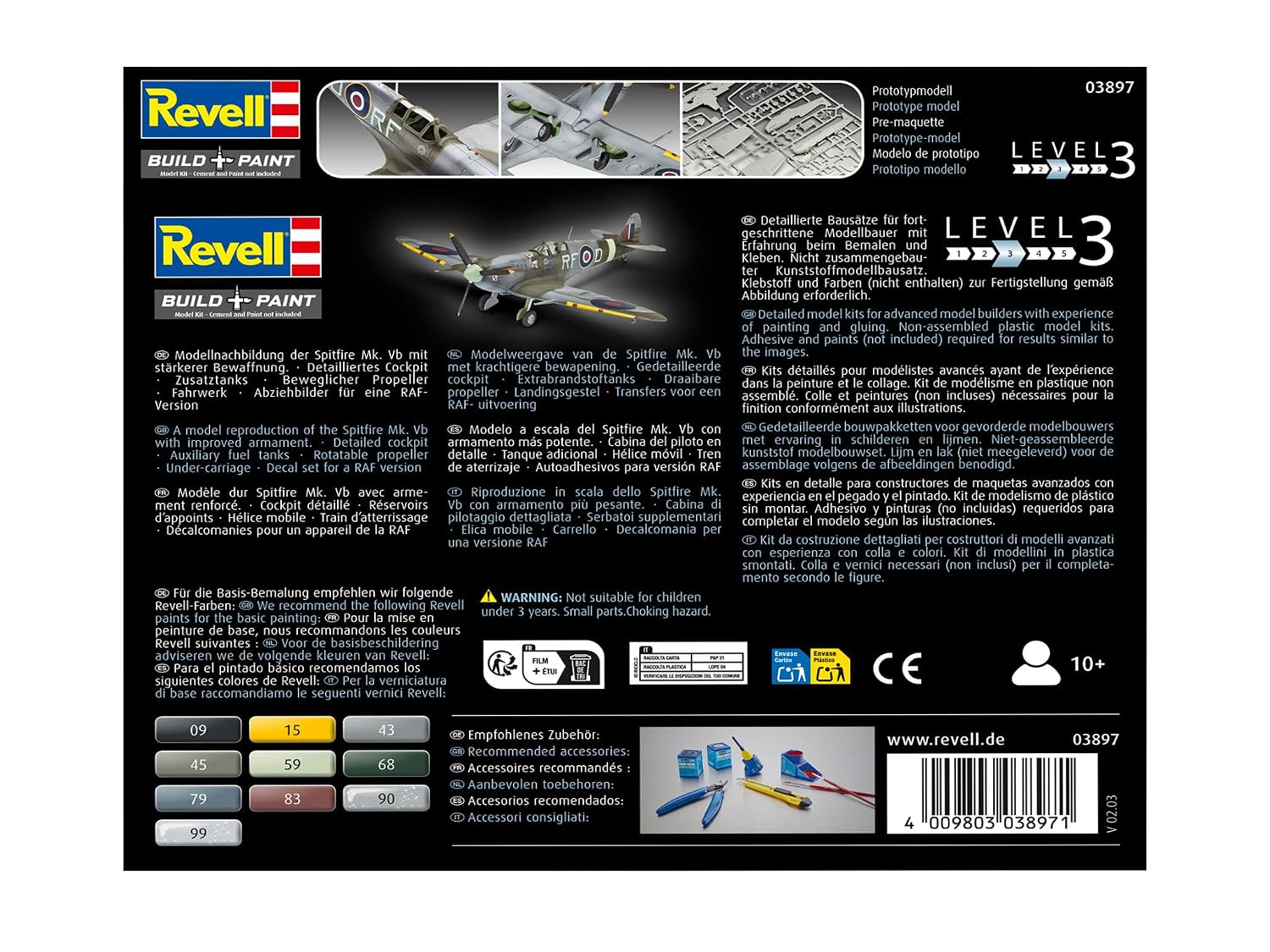 Revell 03897 Supermarine Spitfire Mk.VB, Multi Colour, 1: 72 Scale
