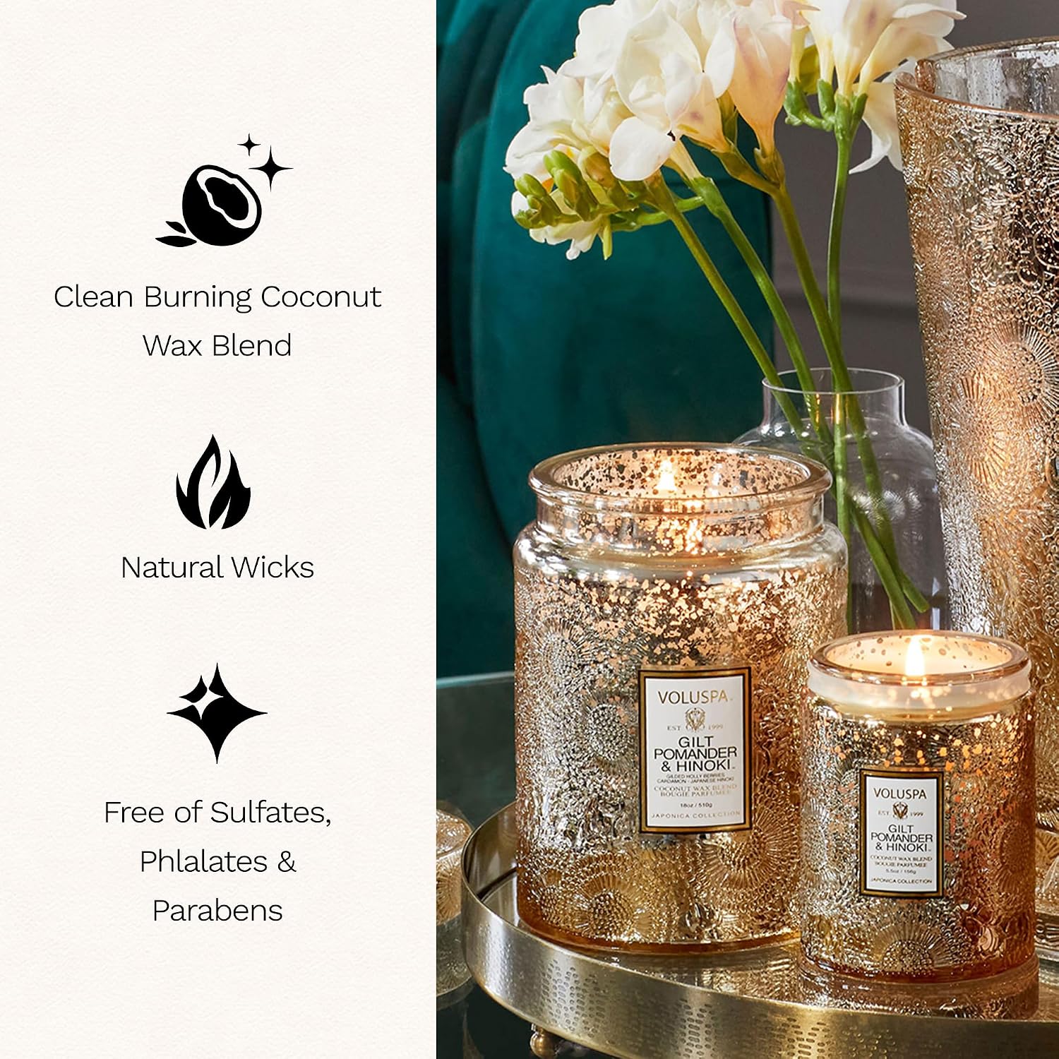 Voluspa French Cade Lavender Large Scented Candle Jar 18 Oz, 100 Hr Burn | Coconut Wax Blend in Decorative Glass, Clean Even Burn, USA Handcrafted Gift for Hosts, Fragrance Lovers & Relaxed Rooms