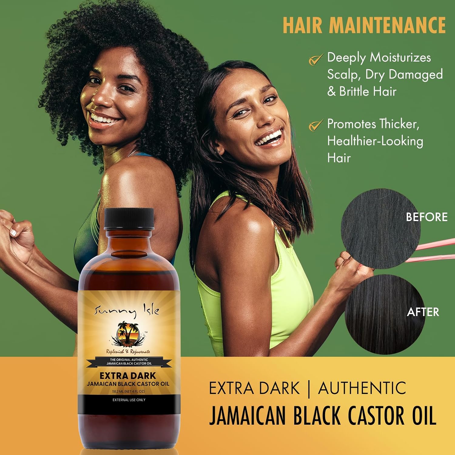 Sunny Isle Extra Dark Jamaican Black Castor Oil 8oz | Hair, Scalp, Skin | Richer Thicker Moisturizing Oil for Hair Growth, Dry Scalp, Damaged Hair Repair, Edges, Eyebrows, Eyelashes, Unscented