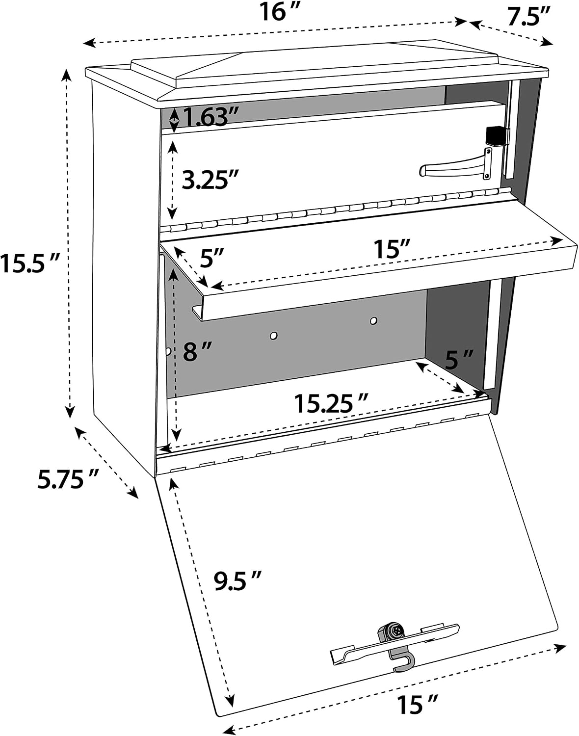 Mail Boss 7172 Townhouse Locking Security Wall Mount Mailbox, Black, Pack of 1 | Anti-pry locking door, classic stamped-panel design with decorative top cap, fixed slot fits envelopes and magazines.