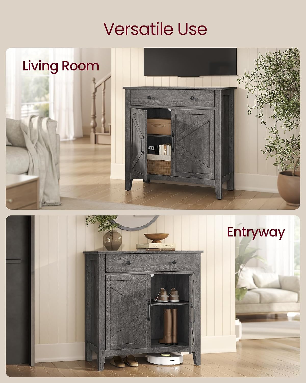 VASAGLE LIRY Collection - Storage Cabinet, Buffet Cabinet, Sideboard, Credenza, with Adjustable Shelves, for Entryway, Rustic White and Honey Brown ULSC381W01