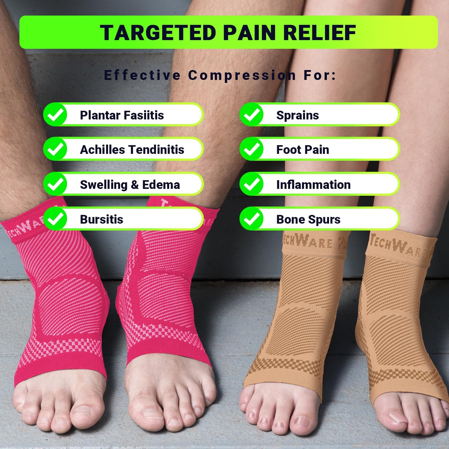 Ankle Brace Compression Sleeve - Plantar Fasciitis Sock. Relieves Achilles Tendonitis. Foot Arch Support Reduces Joint Pain, Swelling & Heel Spur Pain. Injury Recovery Braces for Sports