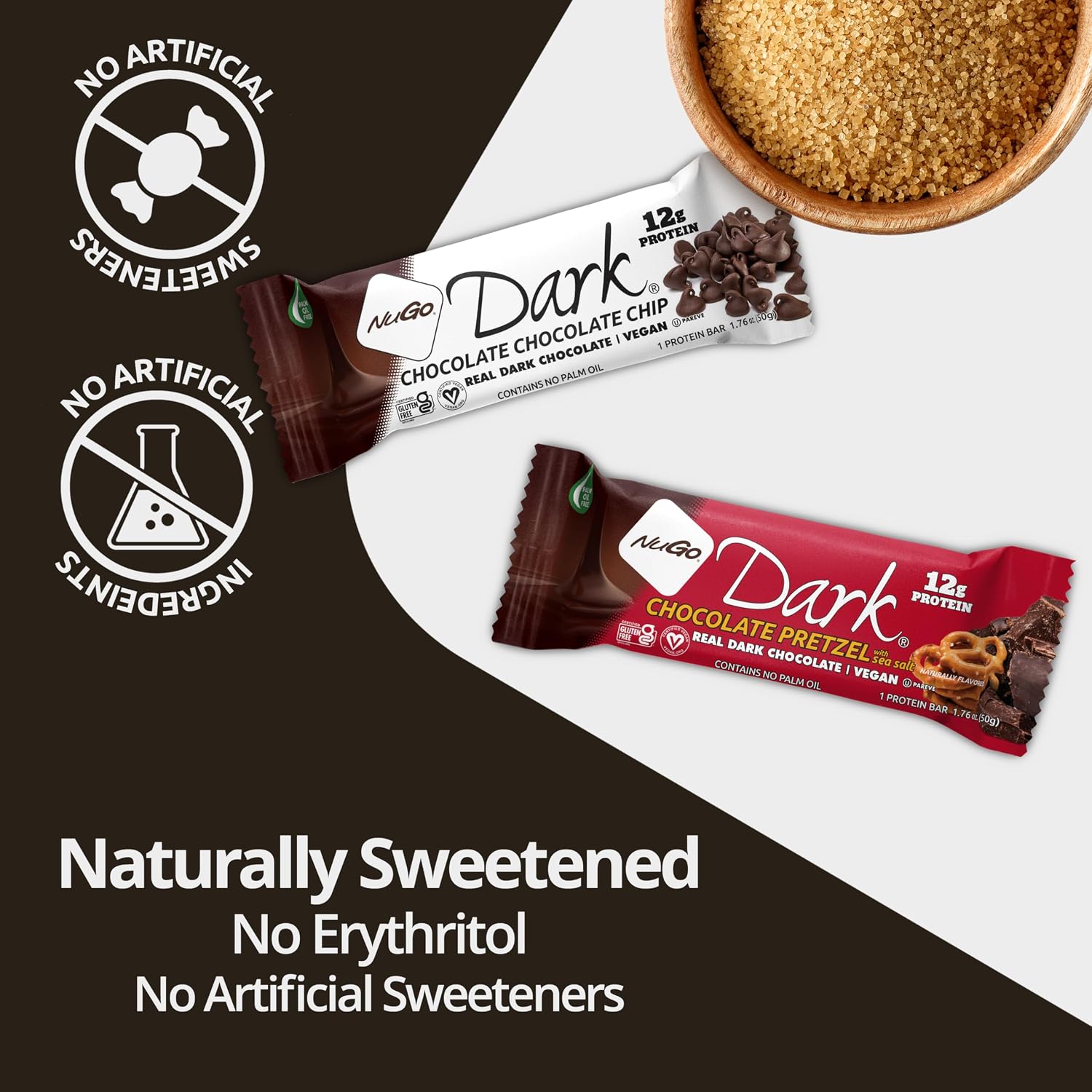 NuGo Dark, Mint Chocolate Chip, 13g Vegan Protein Bar, Gluten Free, 24 CT